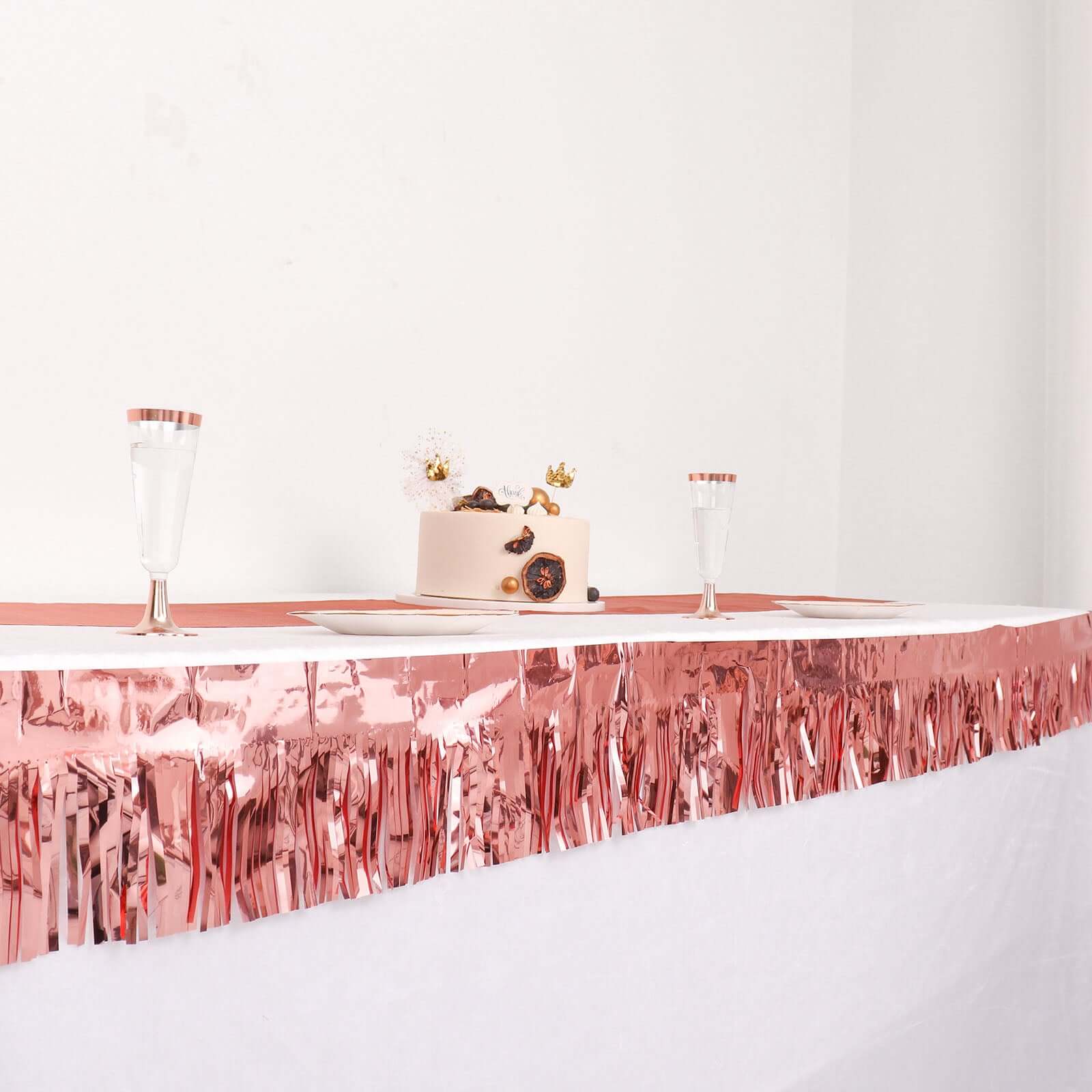 Metallic Rose Gold Foil Tassel Fringe Backdrop Banner, Tinsel Garland Decor 16ft - Image 11