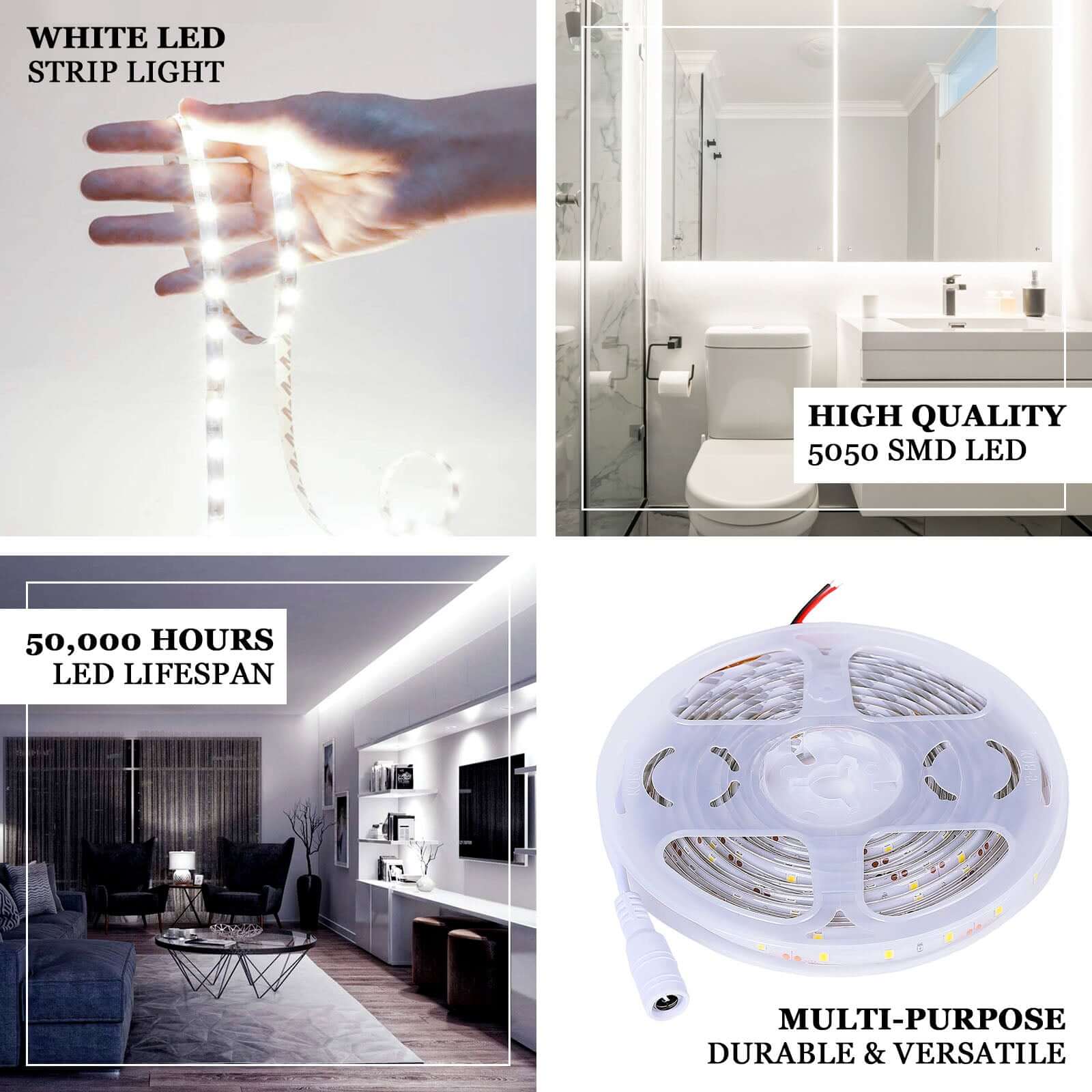 Super Bright Cool White 300 LED Flexible Strip Lights With Adhesive 16ft - Image 3