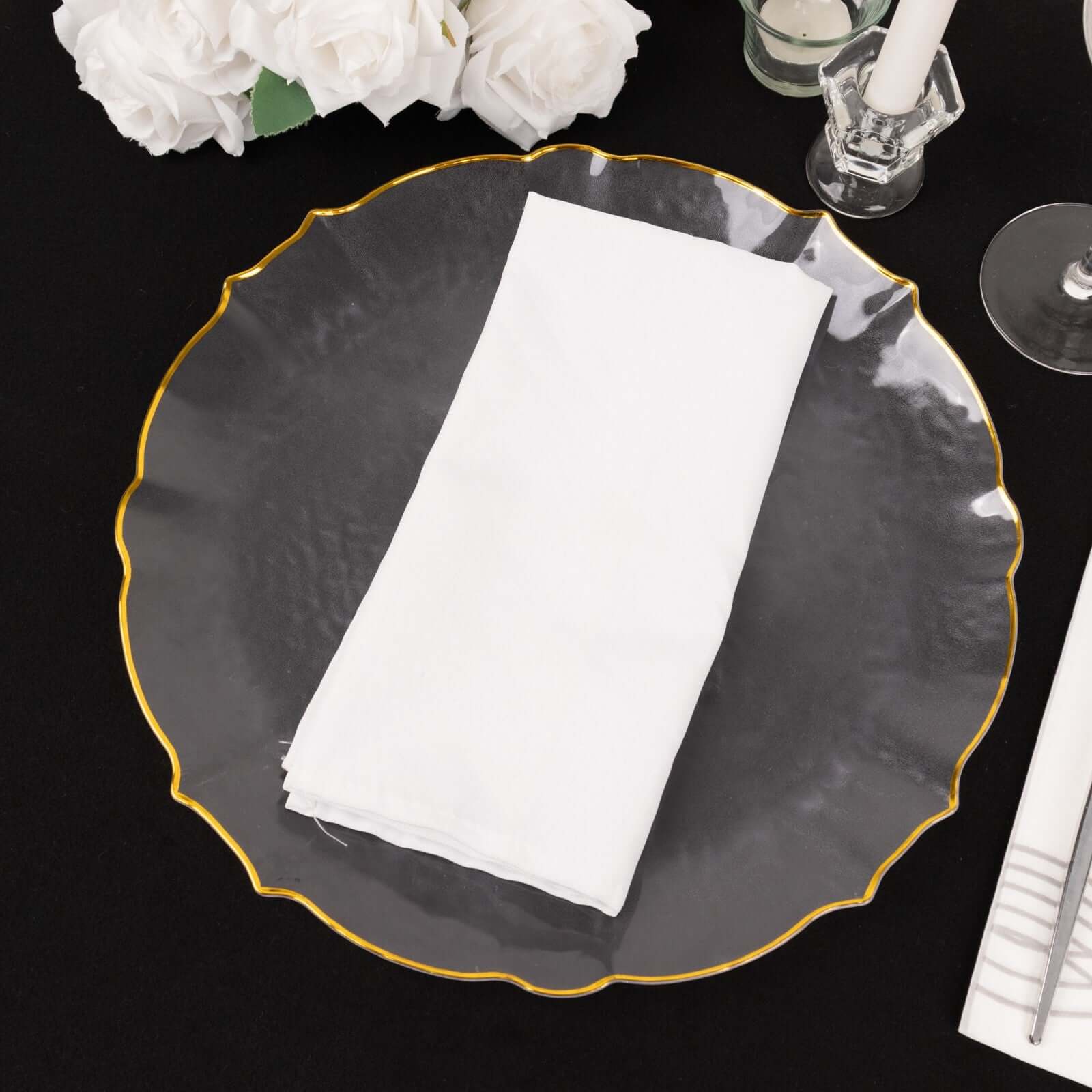20 Pack Economy Plastic Charger Plates 13" Round Clear Sunflower Design with Gold Scalloped Rim - Event Tableware - Image 7