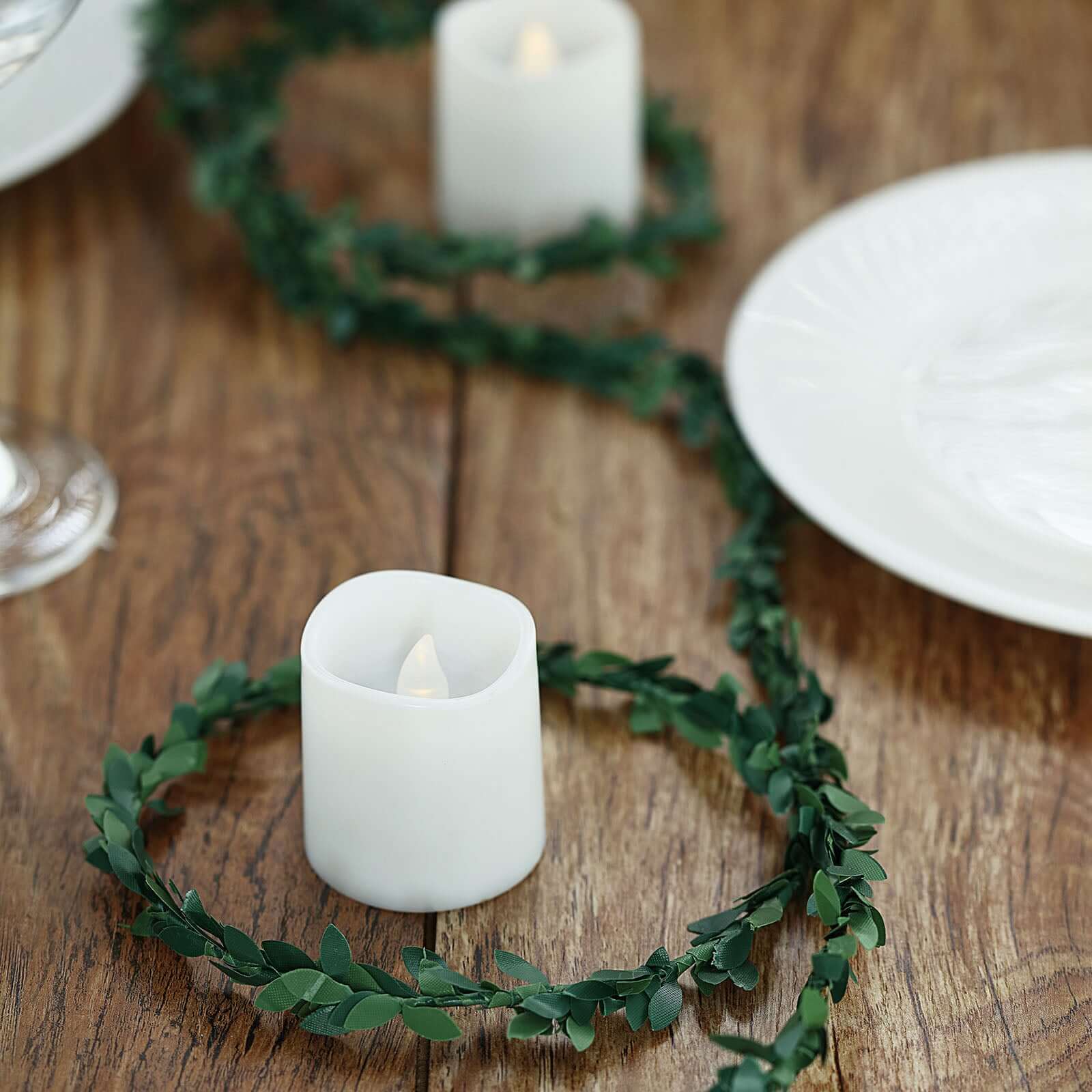 Mini Green Artificial Leaf Garland, Greenery With Flexible Vine 18ft - Image 3