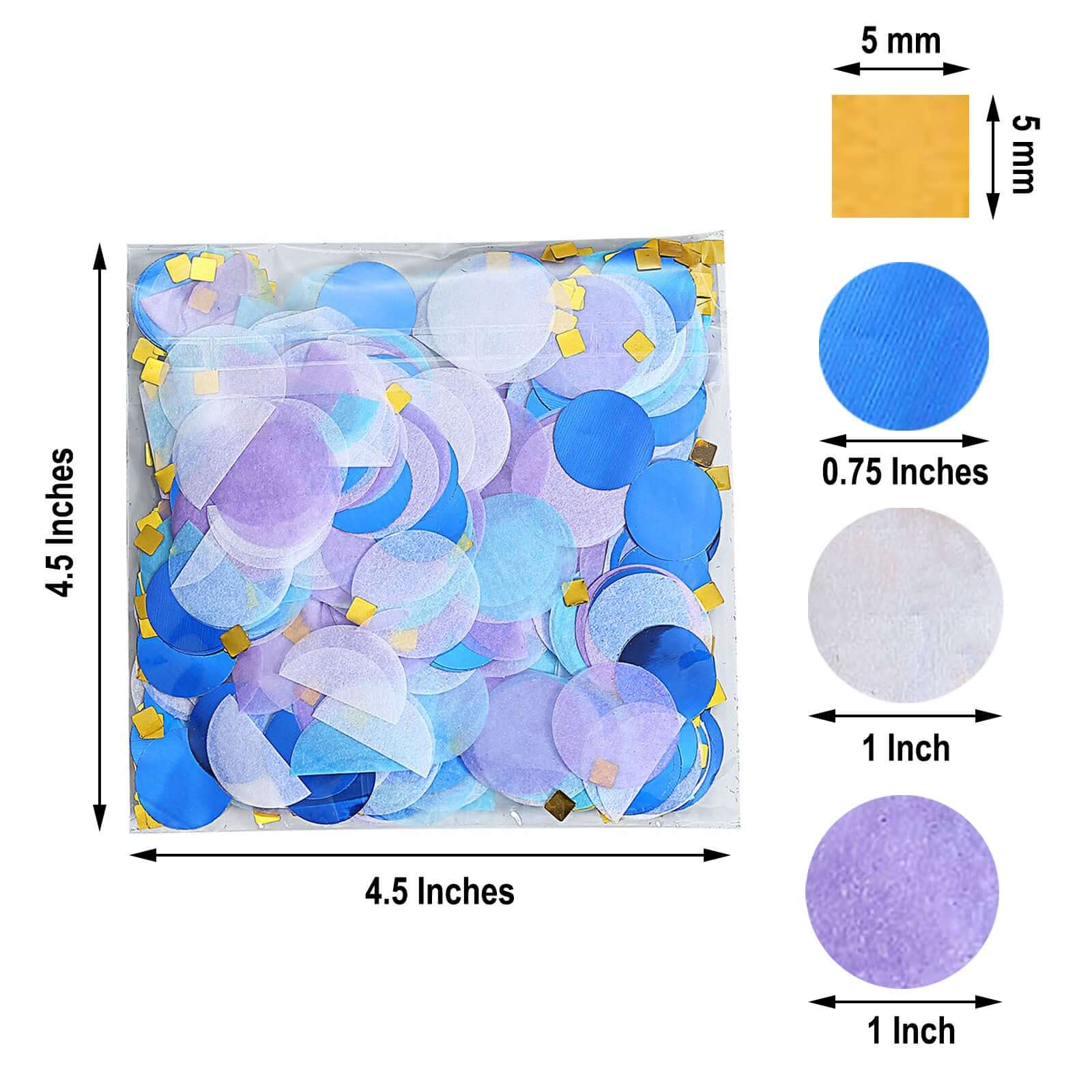 18G Bag Purple Theme Tissue Paper and Foil Table Confetti Mix, Blue, Gold, Purple, Royal Blue, and White Balloon Confetti Decor - Festive Design - Image 3