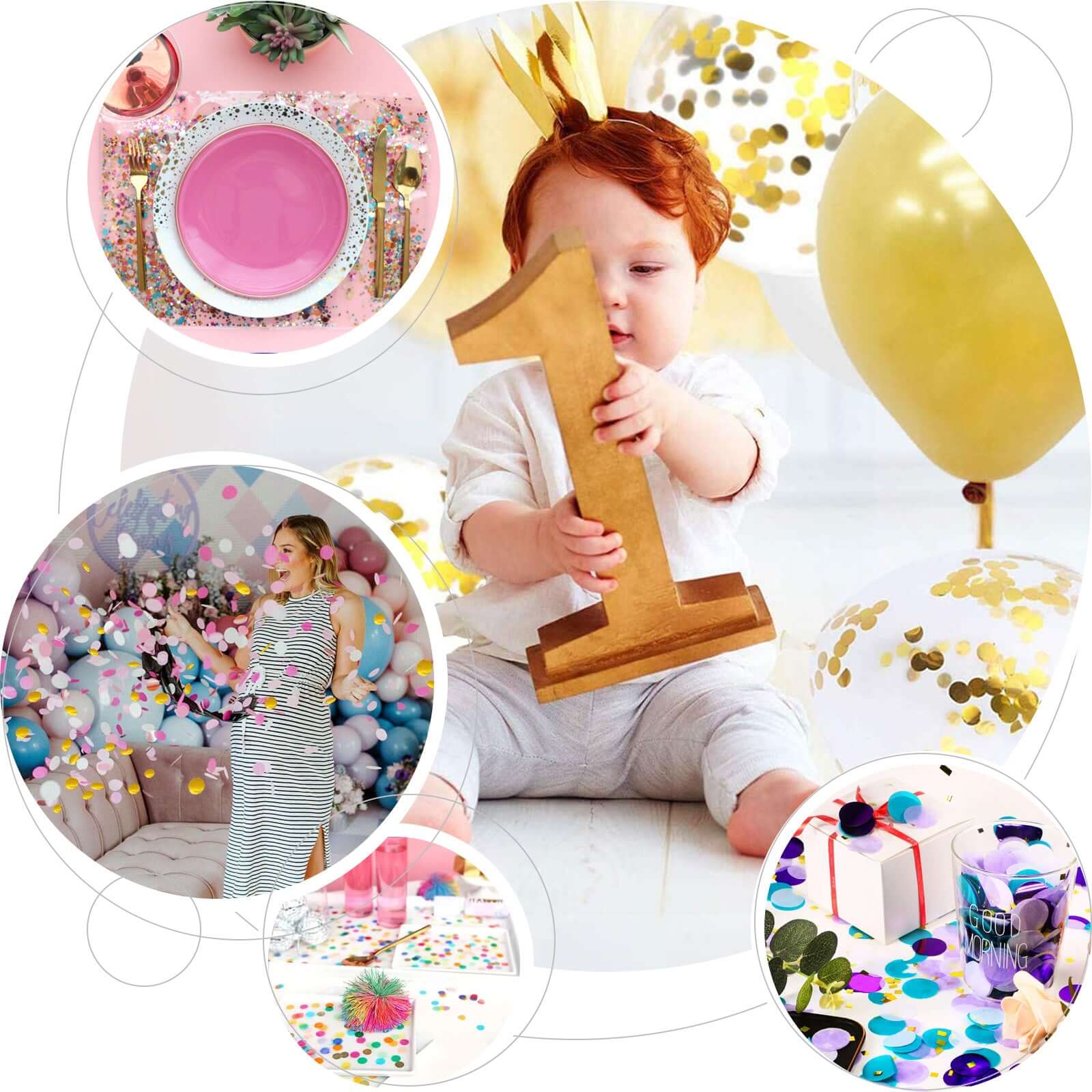 18G Bag Purple Theme Tissue Paper and Foil Table Confetti Mix, Blue, Gold, Purple, Royal Blue, and White Balloon Confetti Decor - Festive Design - Image 5