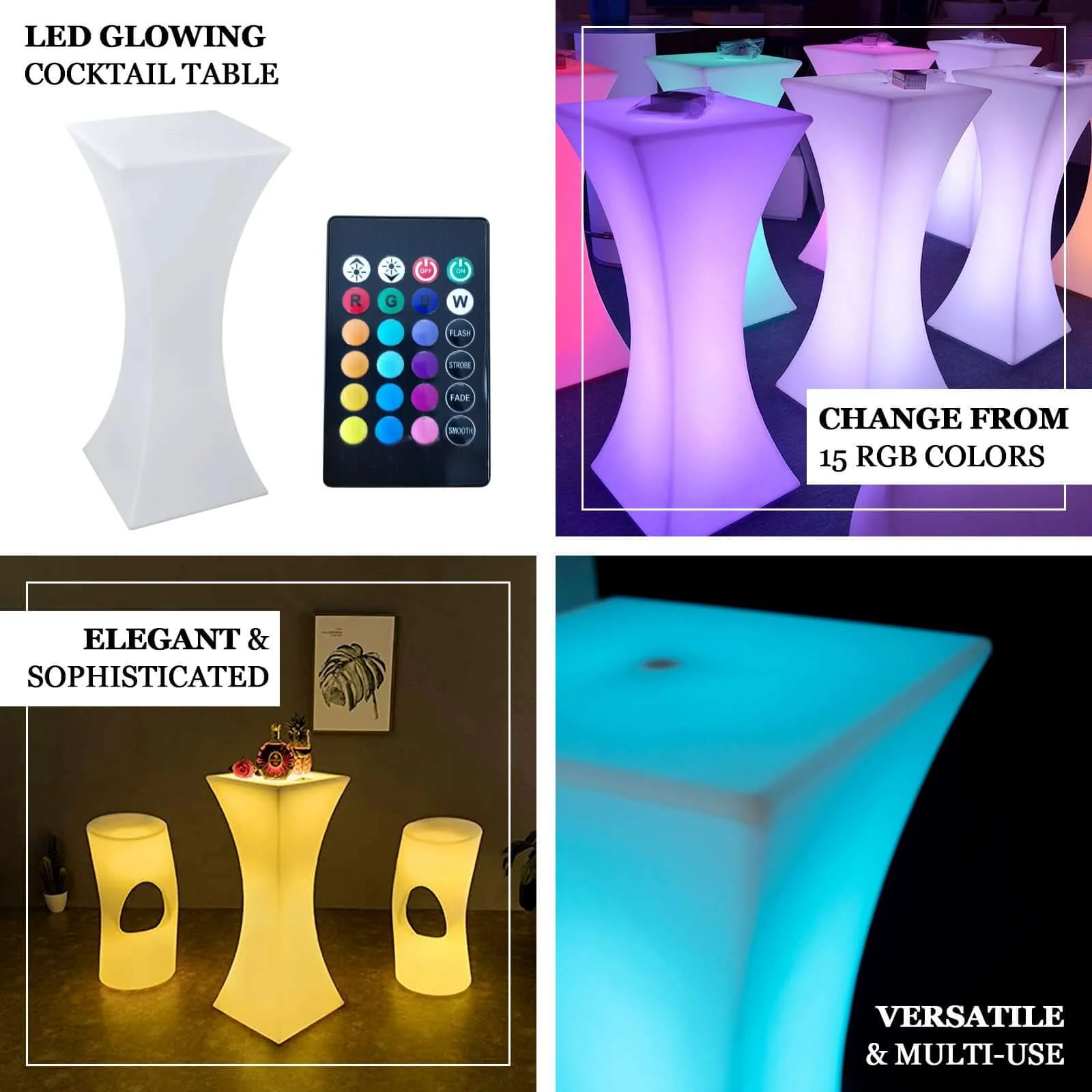 Color Changing Cordless LED Light Up Cocktail Table, Rechargeable Waterproof Illuminated Furniture 18"x43" - Image 4