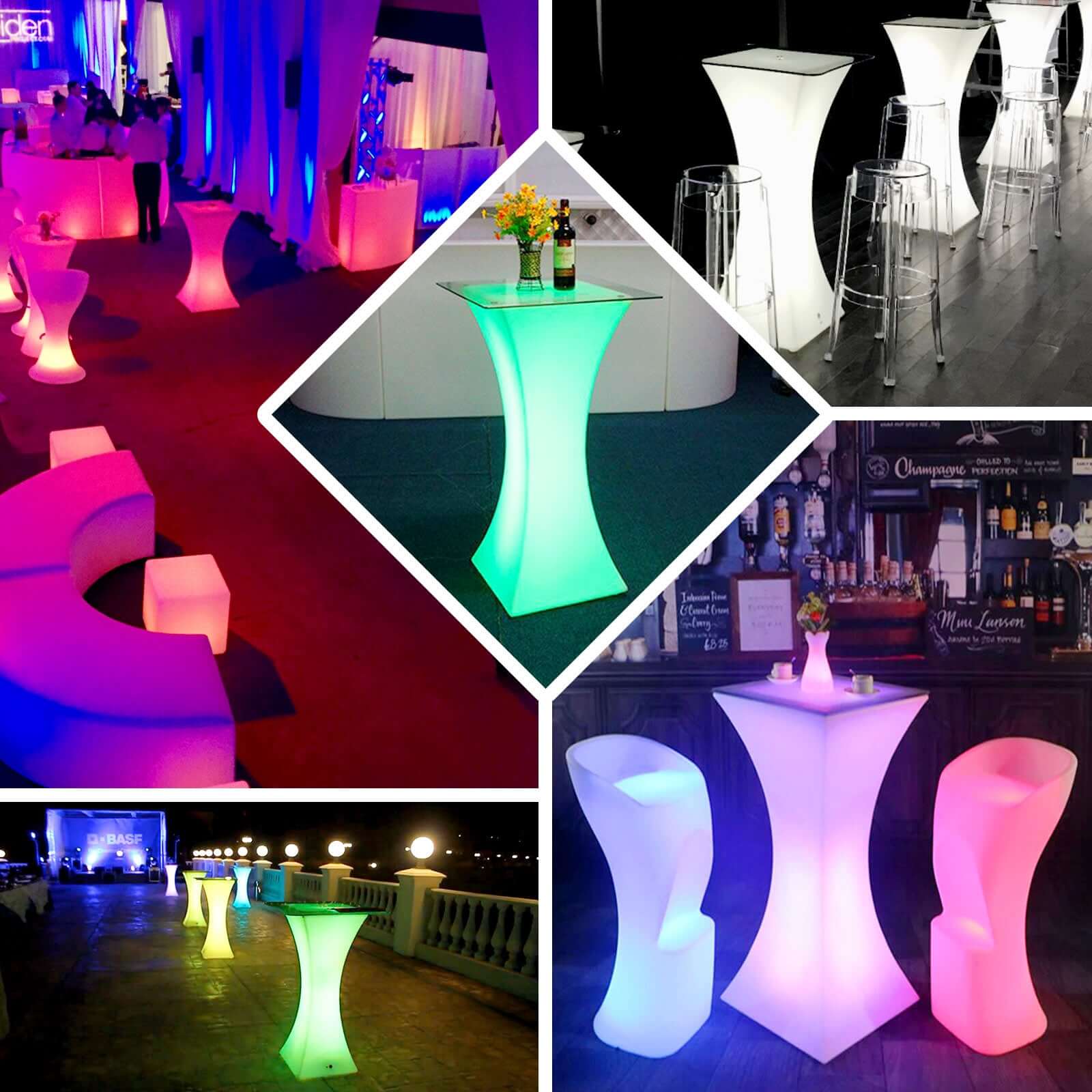 Color Changing Cordless LED Light Up Cocktail Table, Rechargeable Waterproof Illuminated Furniture 18"x43" - Image 5