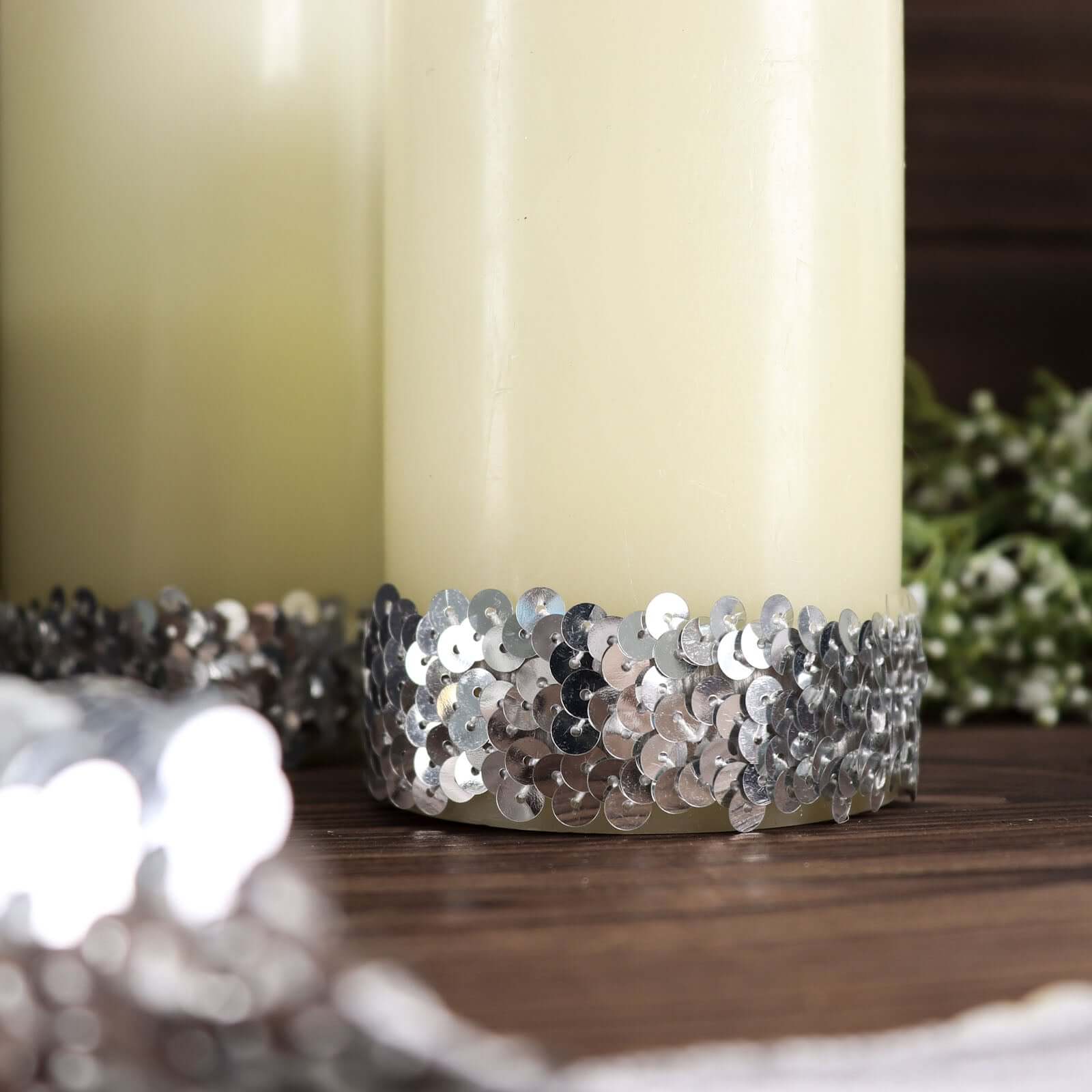 Metallic Silver Sequin Stretch Fabric Ribbon, Elastic Lace Trim, Shiny Glitter Craft Fabric 1"x10 Yards - Image 10