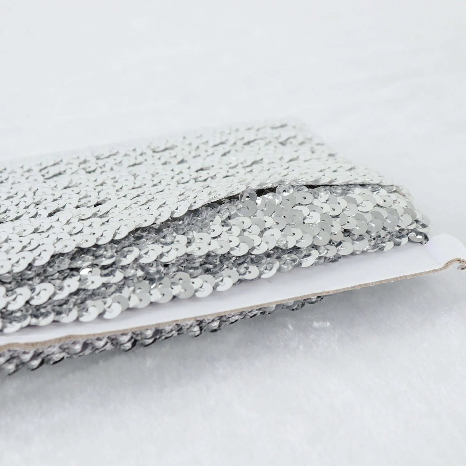 Metallic Silver Sequin Stretch Fabric Ribbon, Elastic Lace Trim, Shiny Glitter Craft Fabric 1"x10 Yards - Image 12
