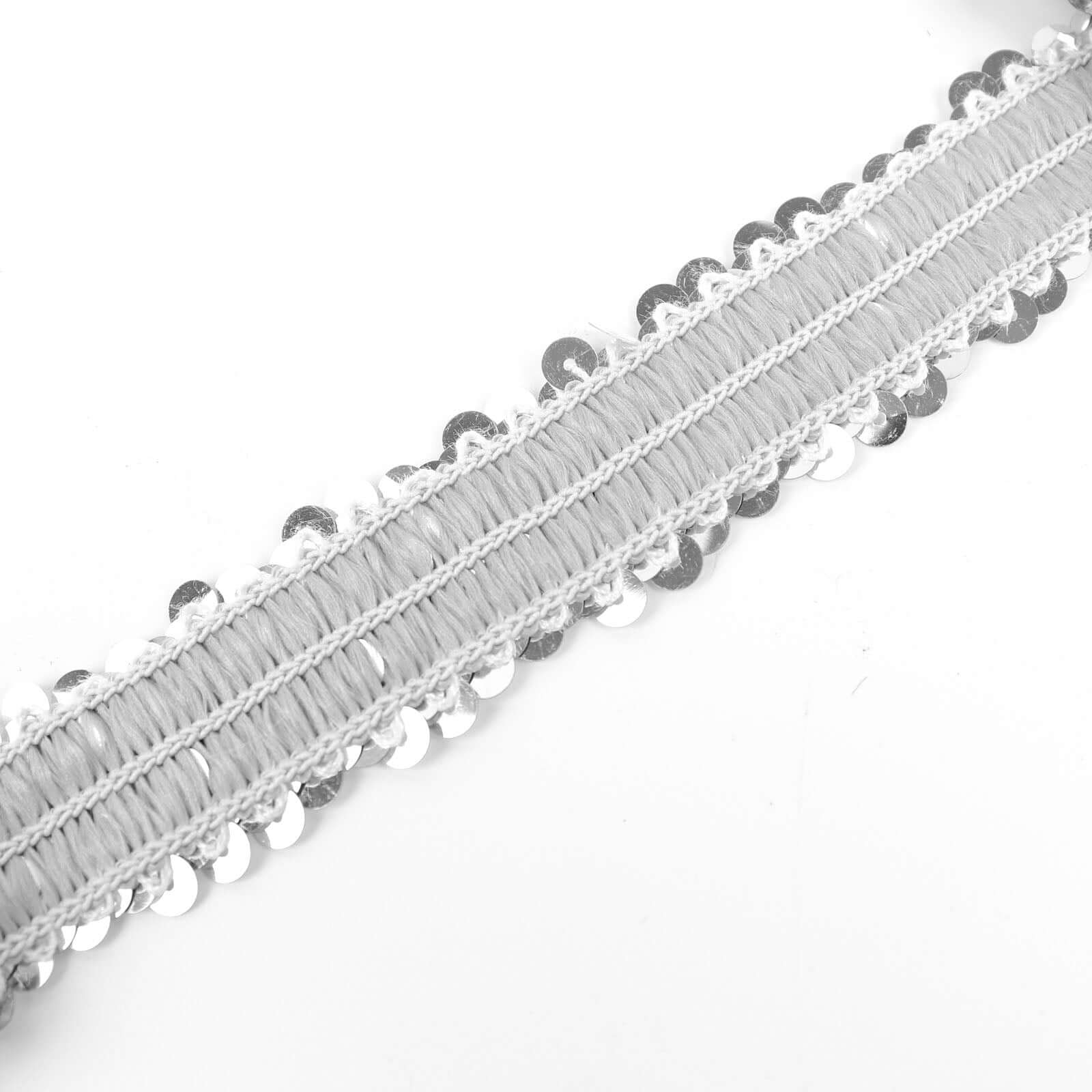 Metallic Silver Sequin Stretch Fabric Ribbon, Elastic Lace Trim, Shiny Glitter Craft Fabric 1"x10 Yards - Image 14
