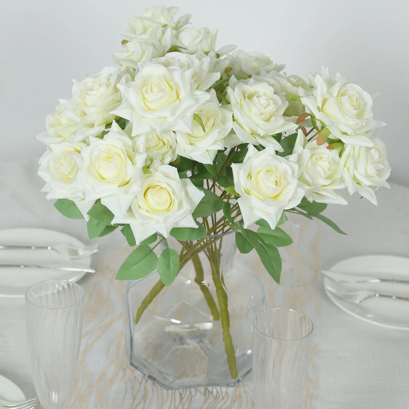 2 Bouquets Ivory Real Touch Artificial Silk Rose Flower Bushes 17" - Image 7