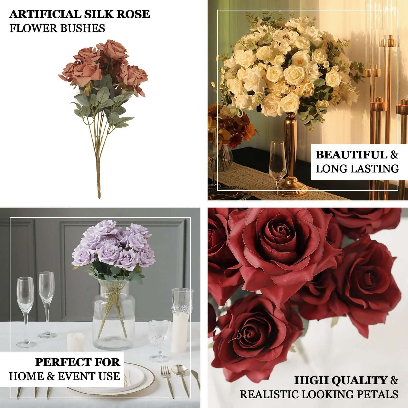 2 Bouquets Lavender Lilac Real Touch Artificial Silk Rose Flower Bushes 17" - Image 4