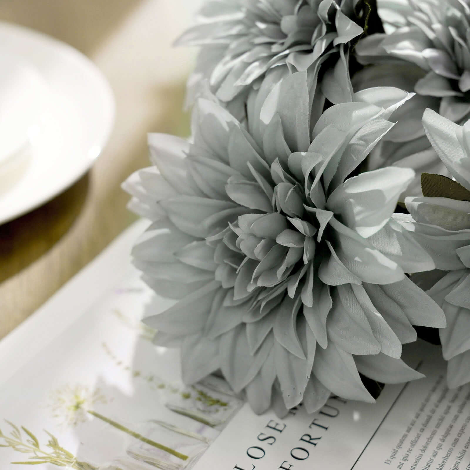 2 Bouquets Silver Artificial Silk Dahlia Flower Spray Bushes 20" - Image 6