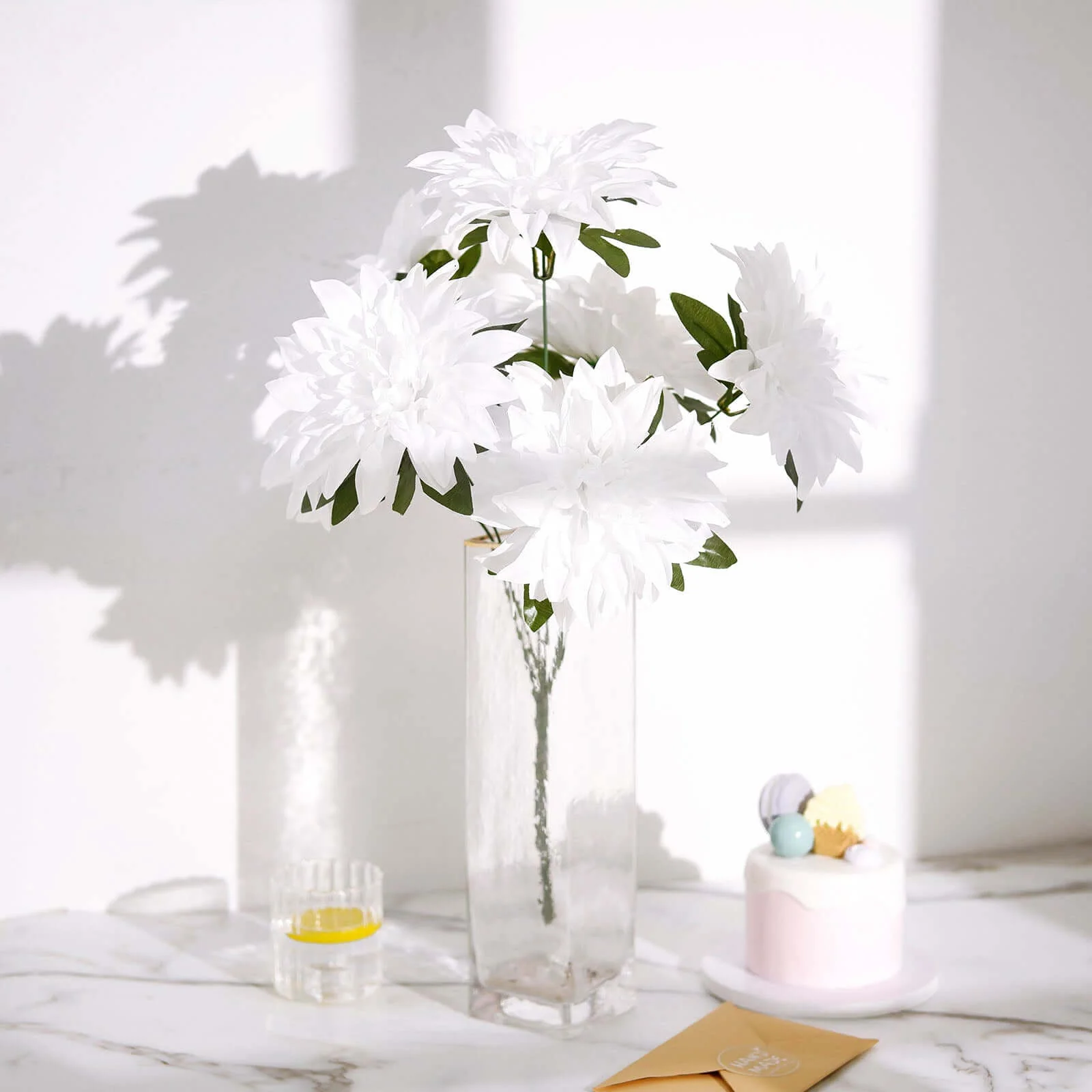 2 Bouquets White Artificial Silk Dahlia Flower Spray Bushes 20" - Image 6