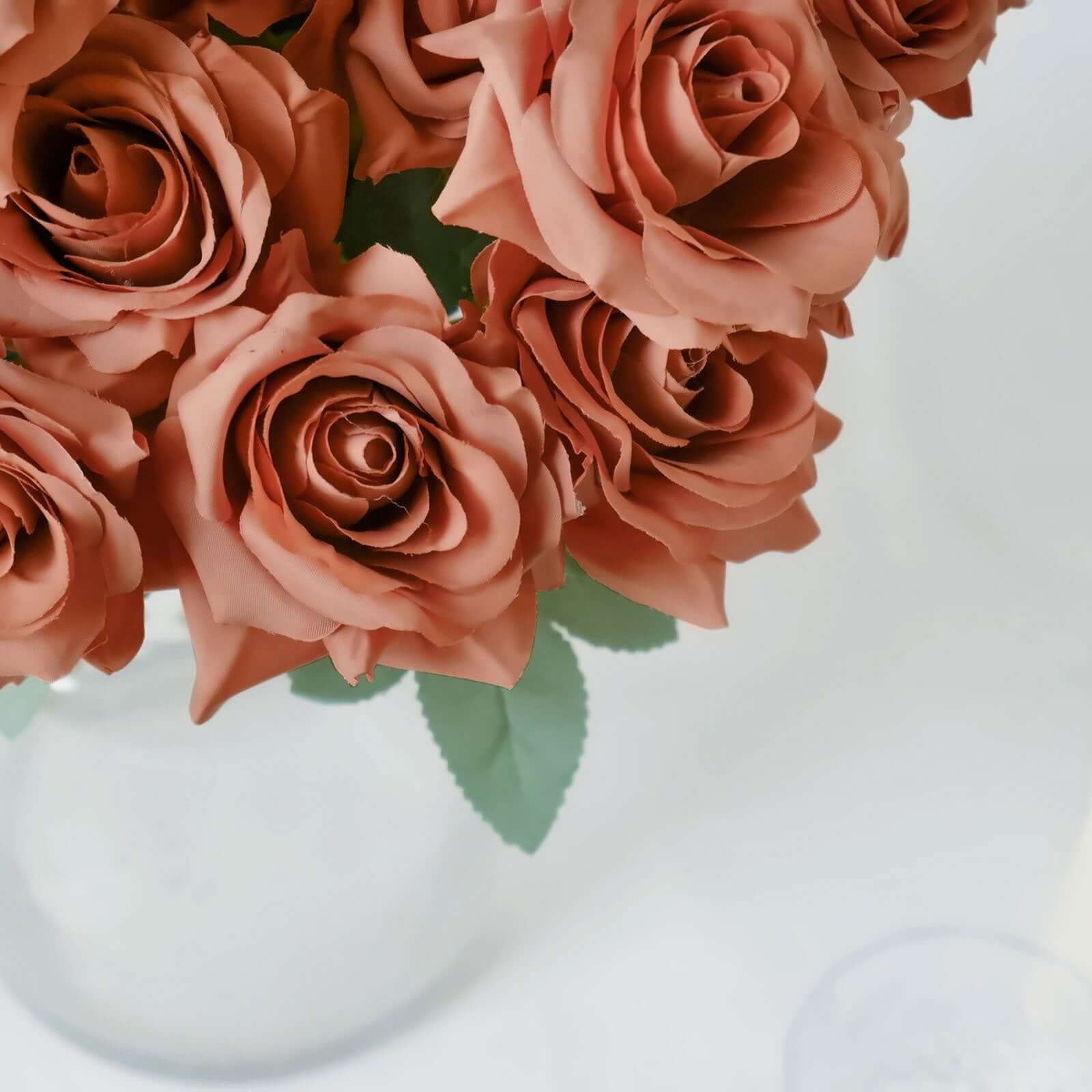 2 Bouquets Terracotta (Rust) Real Touch Artificial Silk Rose Flower Bushes 17" - Image 2