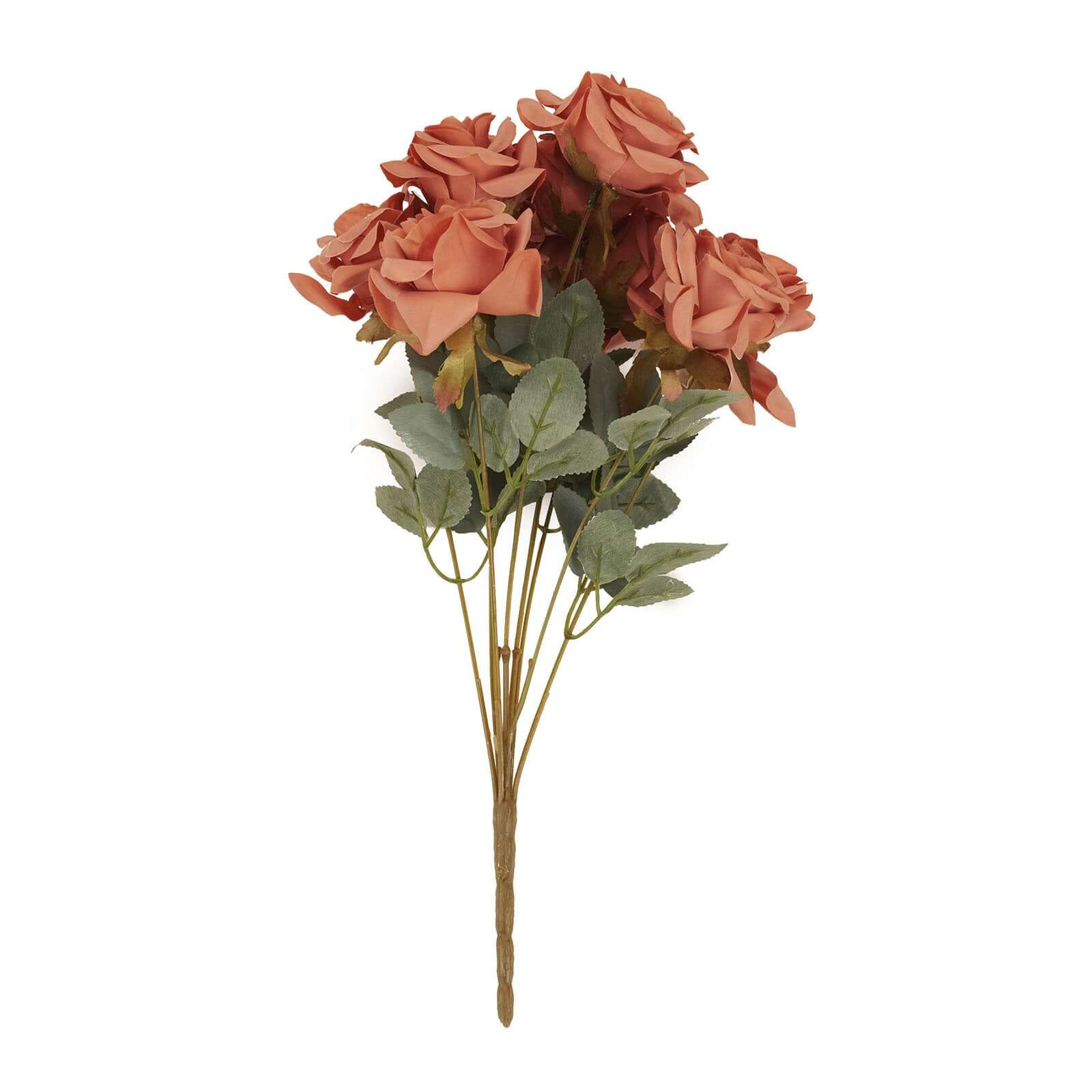 2 Bouquets Terracotta (Rust) Real Touch Artificial Silk Rose Flower Bushes 17" - Image 7