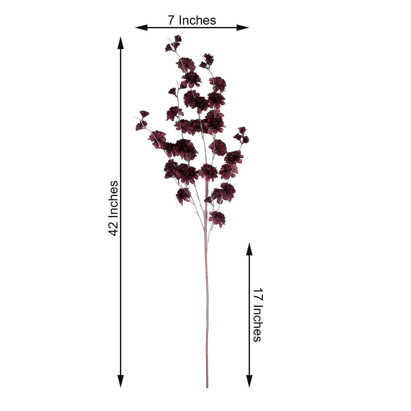 2 Branches Burgundy Artificial Silk Carnation Flower Stems 42" Tall - Image 3