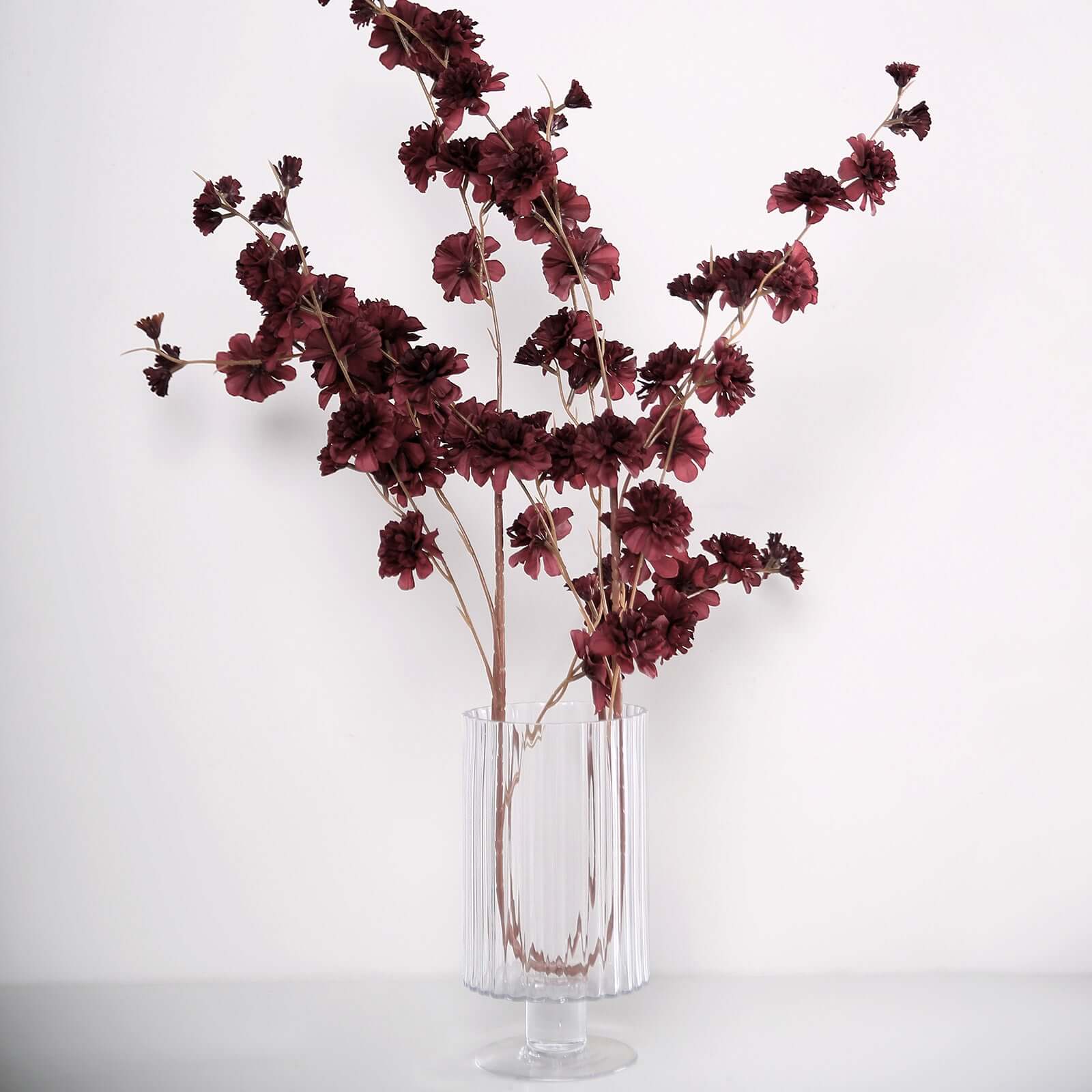 2 Branches Burgundy Artificial Silk Carnation Flower Stems 42" Tall - Image 6