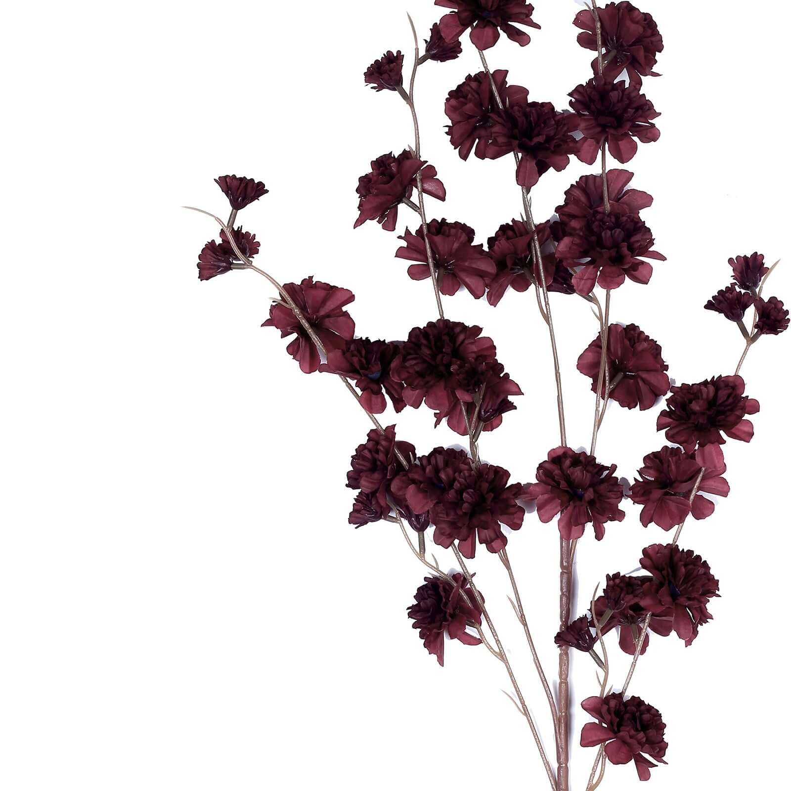 2 Branches Burgundy Artificial Silk Carnation Flower Stems 42" Tall - Image 8
