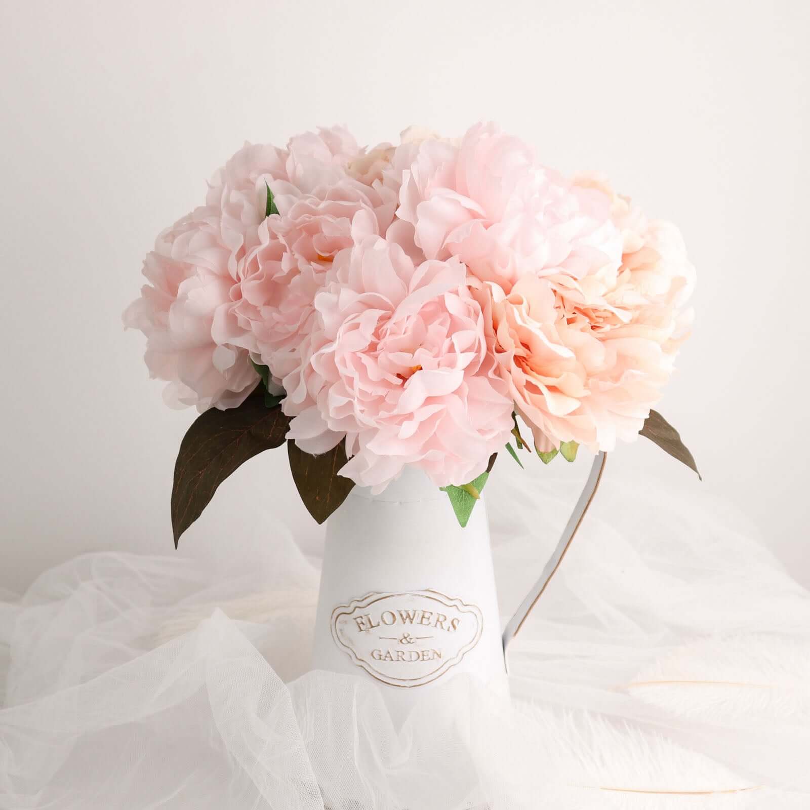 2 Bushes Blush Artificial Silk Peony Flower Bouquets, Real Touch Peonies Spray 17"