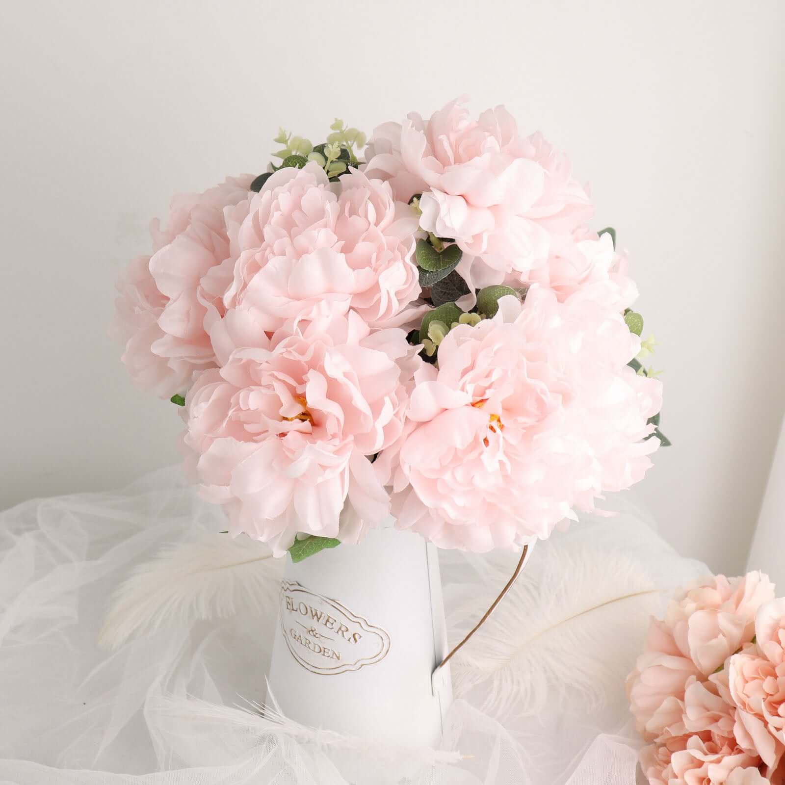 2 Bushes Blush Artificial Silk Peony Flower Bouquets, Real Touch Peonies Spray 17" - Image 11