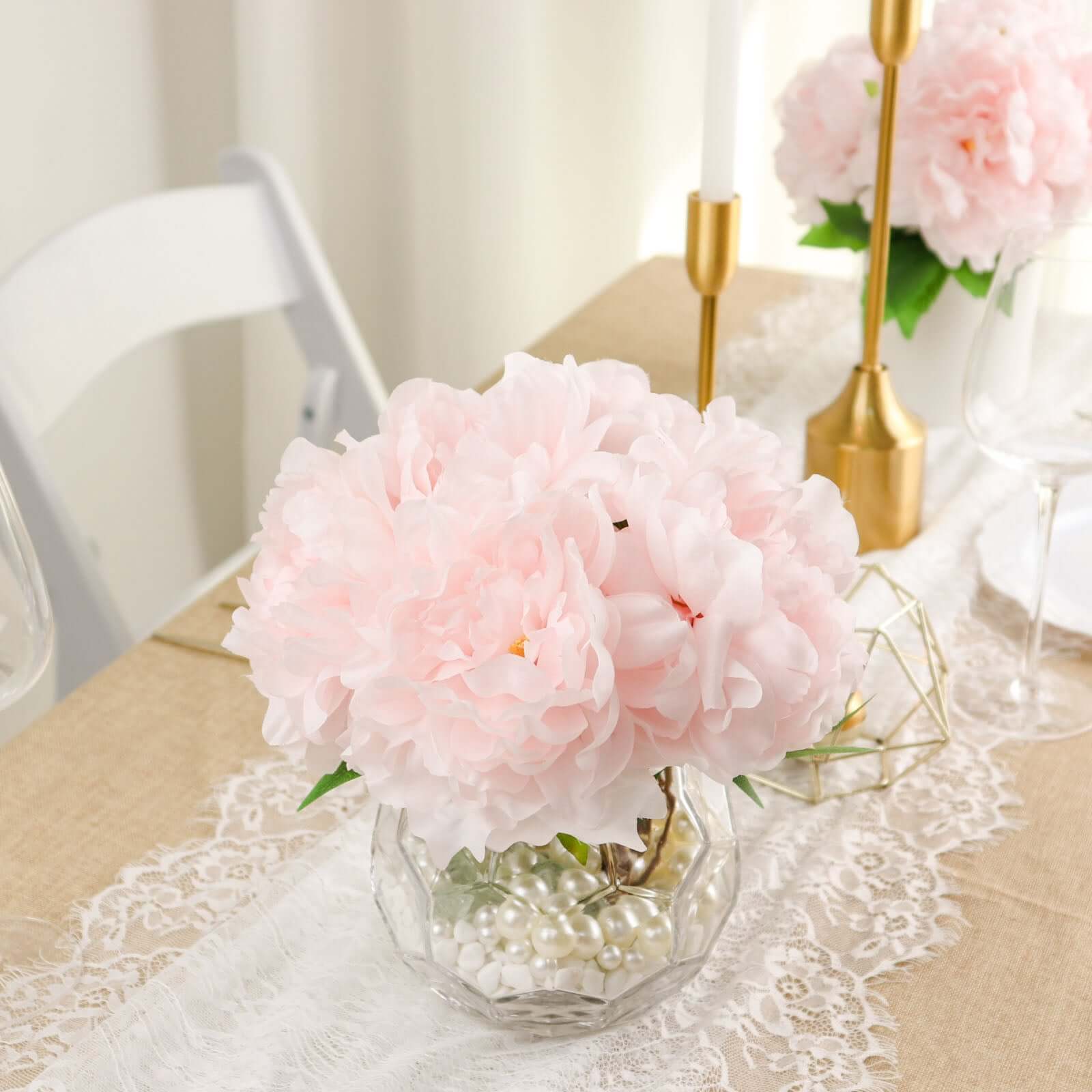2 Bushes Blush Artificial Silk Peony Flower Bouquets, Real Touch Peonies Spray 17" - Image 6