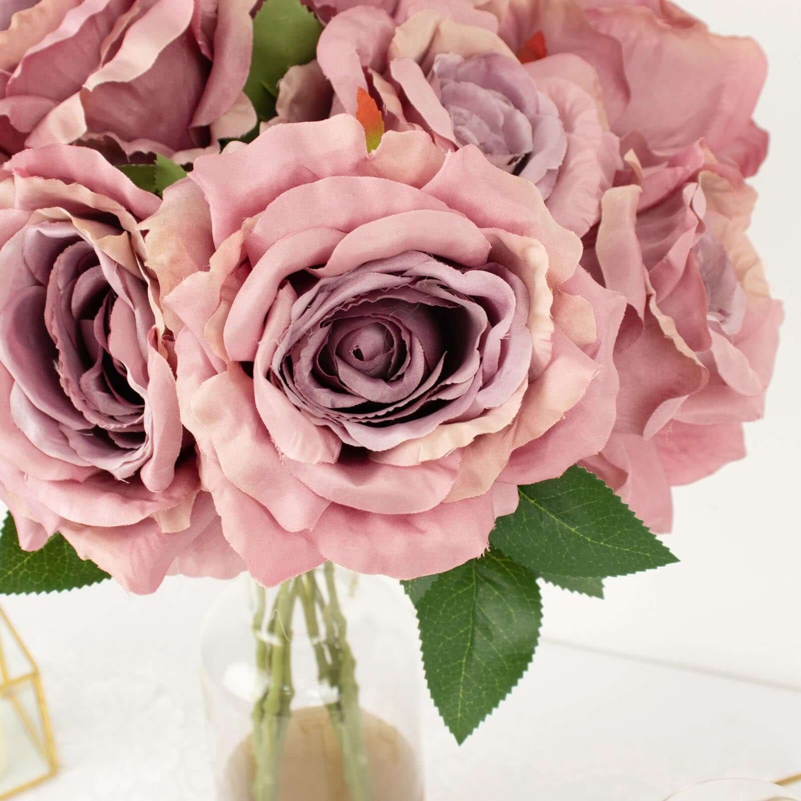 2 Bushes Dusty Rose Premium Silk Jumbo Rose Flower Bouquet, High Quality Artificial Wedding Floral Arrangements 17" - Image 2