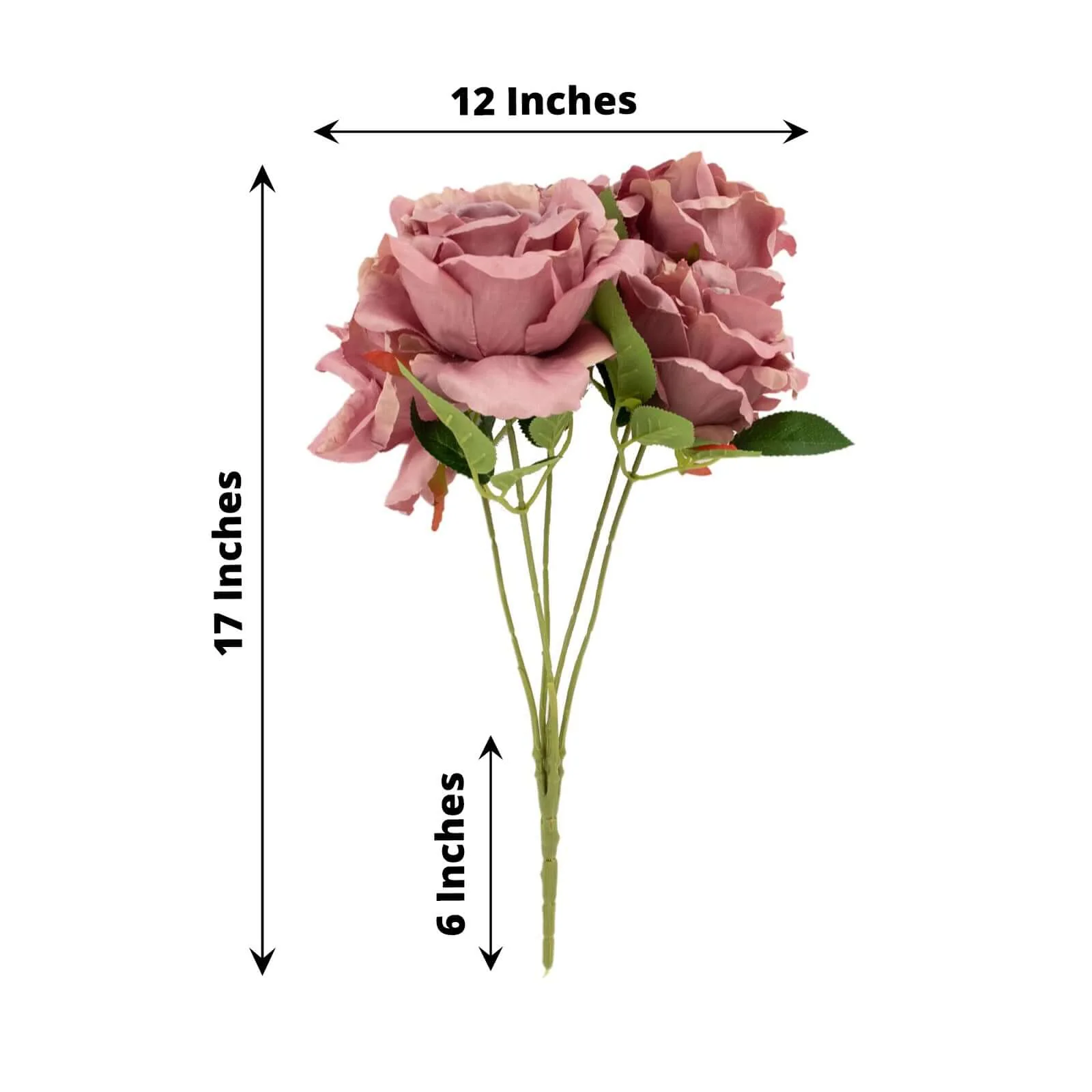 2 Bushes Dusty Rose Premium Silk Jumbo Rose Flower Bouquet, High Quality Artificial Wedding Floral Arrangements 17" - Image 3