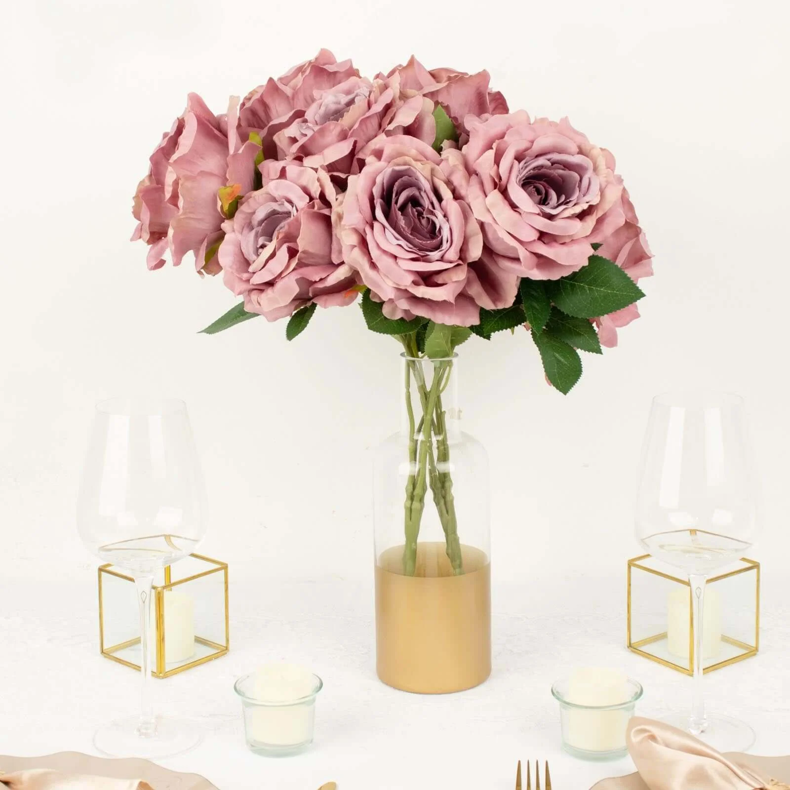 2 Bushes Dusty Rose Premium Silk Jumbo Rose Flower Bouquet, High Quality Artificial Wedding Floral Arrangements 17" - Image 7