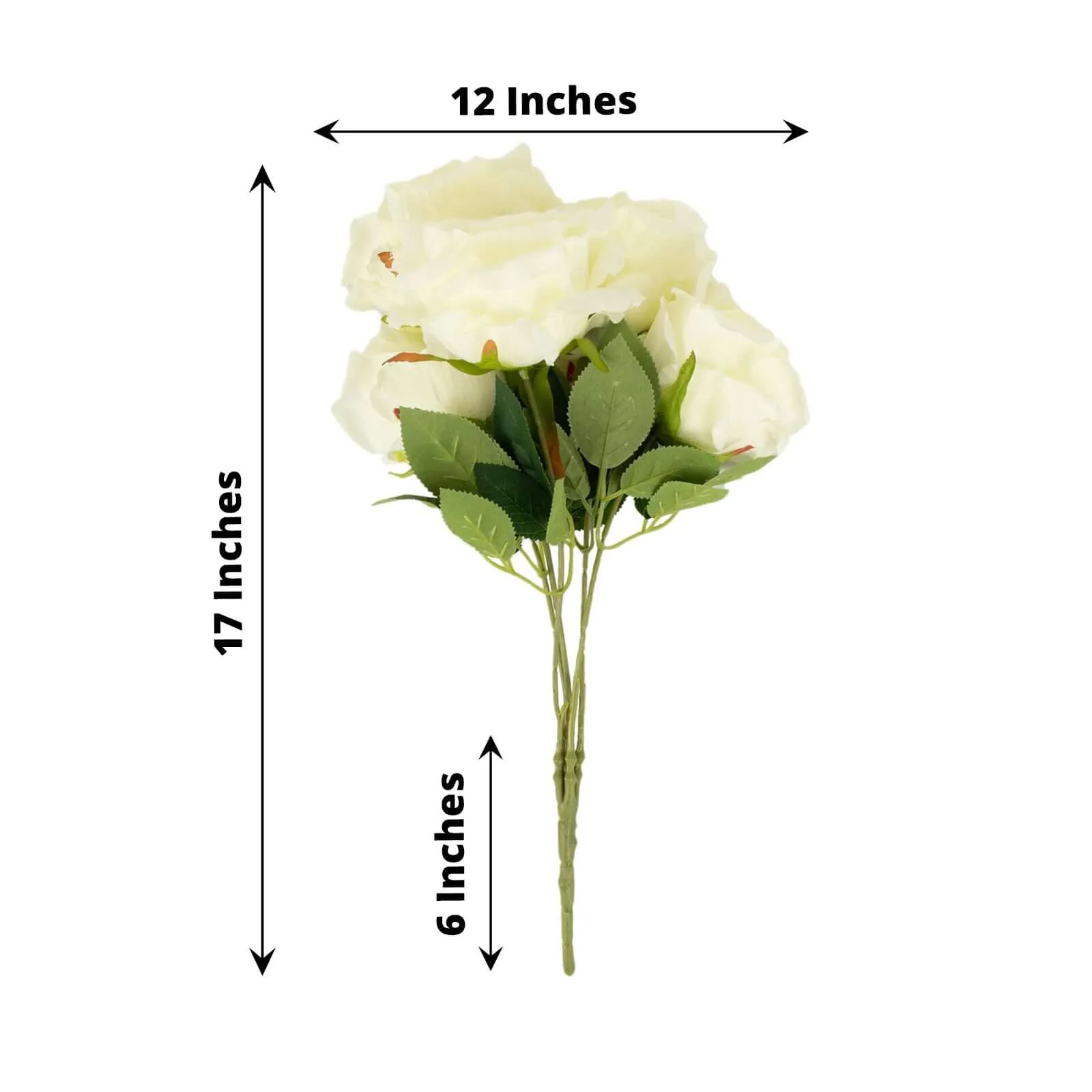 2 Bushes Ivory Premium Silk Jumbo Rose Flower Bouquet, High Quality Artificial Wedding Floral Arrangements 17" - Image 3