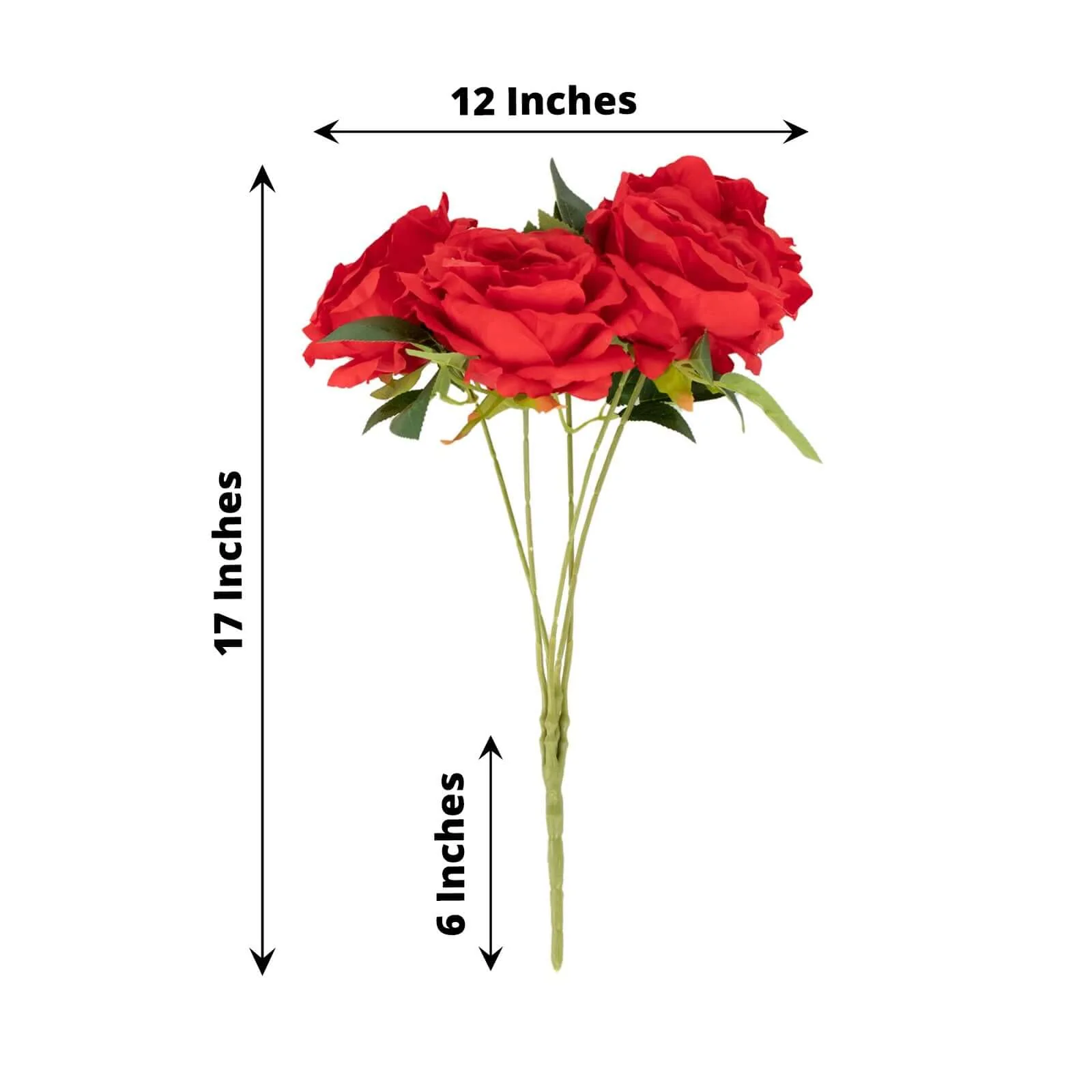 2 Bushes Red Premium Silk Jumbo Rose Flower Bouquet, High Quality Artificial Wedding Floral Arrangements 17" - Image 3