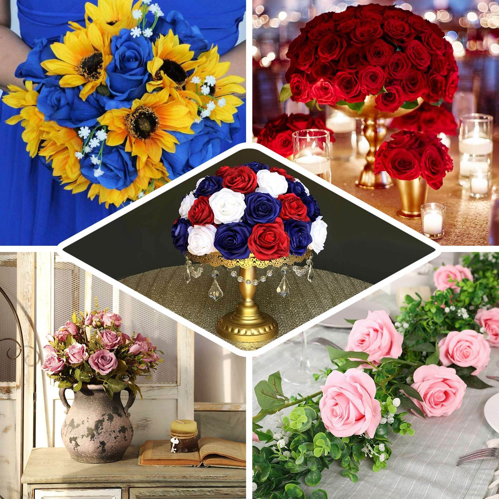 2 Bushes Red Premium Silk Jumbo Rose Flower Bouquet, High Quality Artificial Wedding Floral Arrangements 17" - Image 5