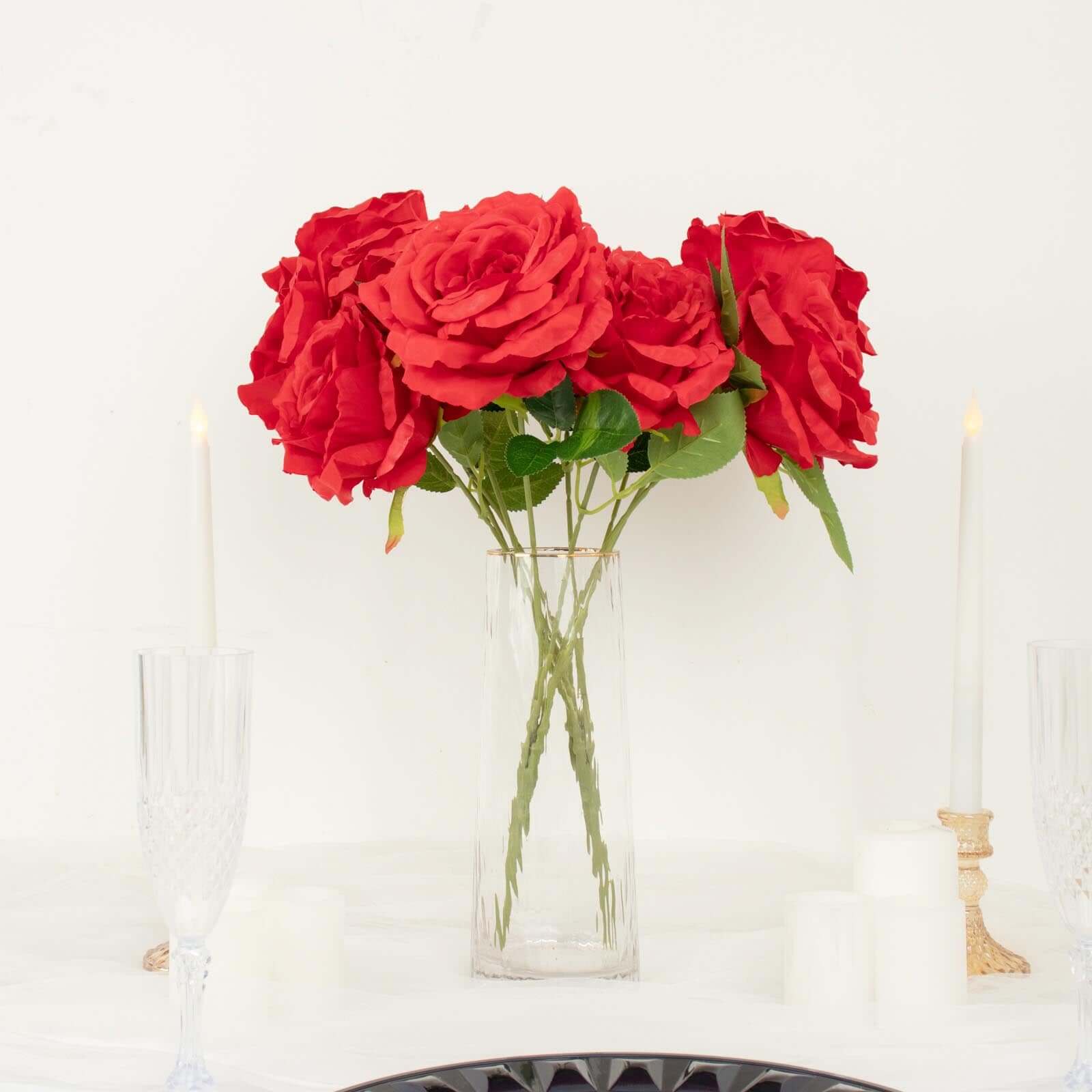2 Bushes Red Premium Silk Jumbo Rose Flower Bouquet, High Quality Artificial Wedding Floral Arrangements 17" - Image 7