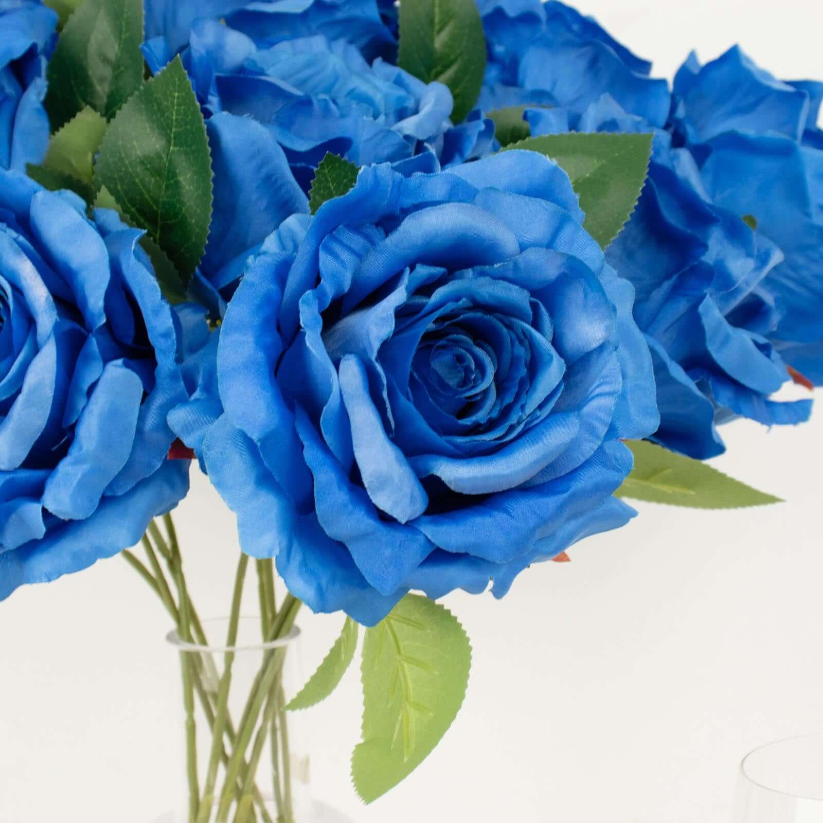 2 Bushes Royal Blue Premium Silk Jumbo Rose Flower Bouquet, High Quality Artificial Wedding Floral Arrangements 17" - Image 2