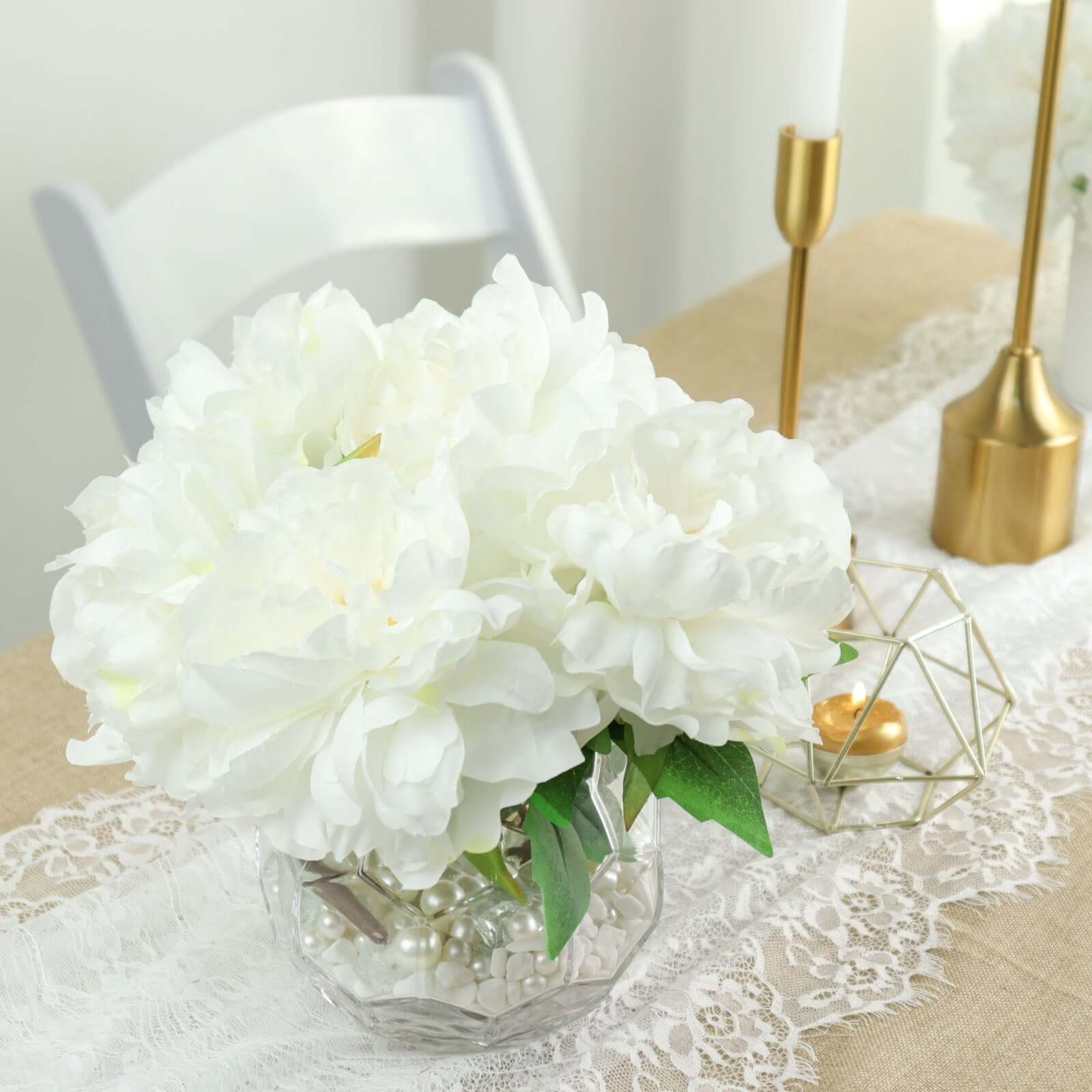 2 Bushes White Artificial Silk Peony Flower Bouquets, Real Touch Peonies Spray 17" - Image 7