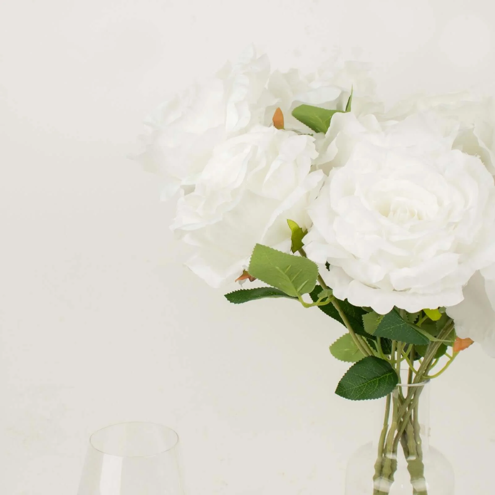 2 Bushes White Premium Silk Jumbo Rose Flower Bouquet, High Quality Artificial Wedding Floral Arrangements 17" - Image 9