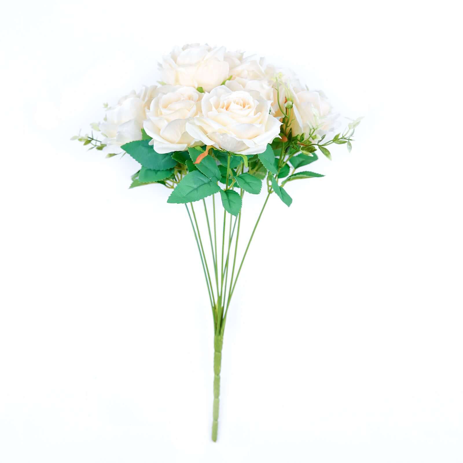 2 Bushes Cream Artificial Silk Rose Flower Arrangements, Real Touch Long Stem Flower Bouquet 18" - Image 2