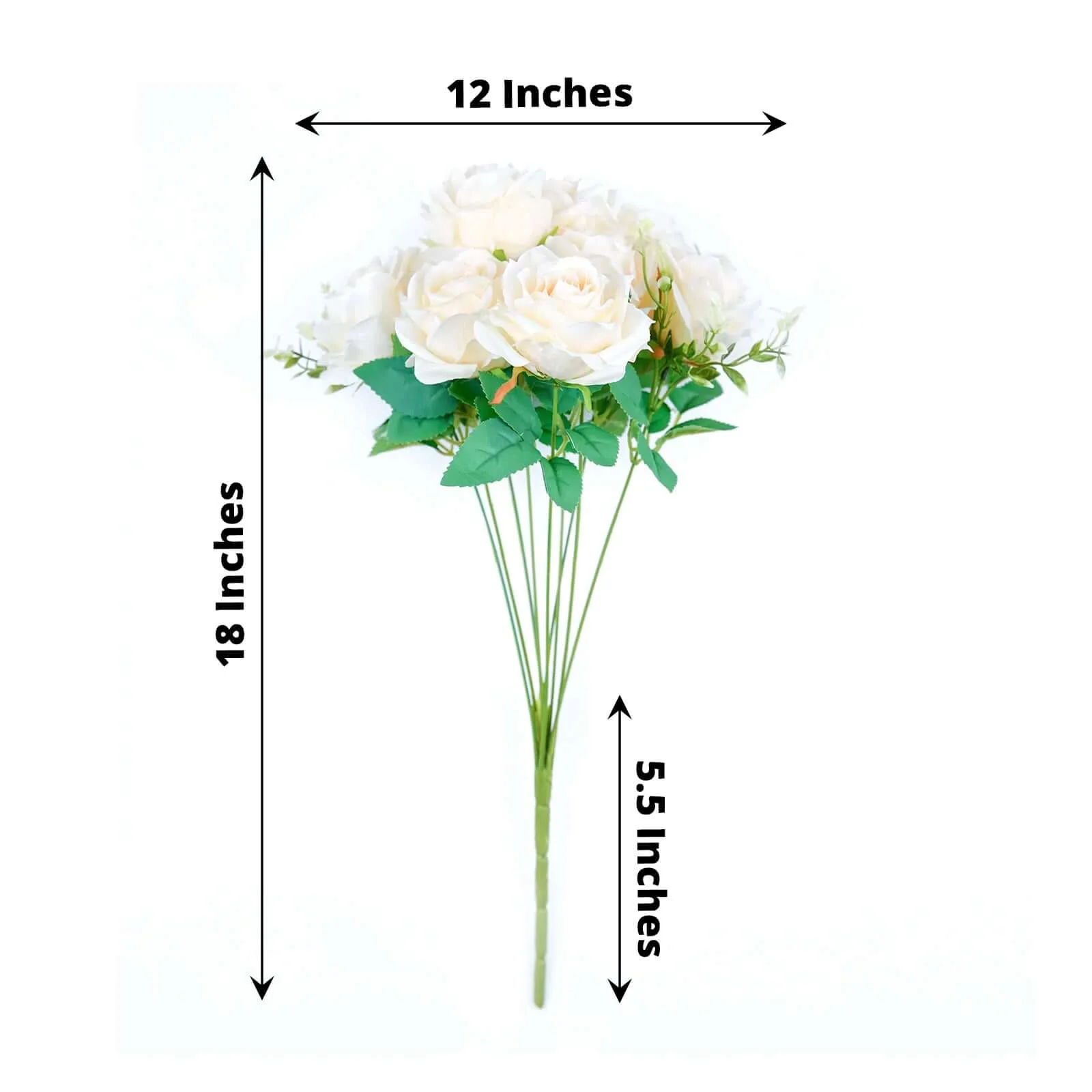 2 Bushes Cream Artificial Silk Rose Flower Arrangements, Real Touch Long Stem Flower Bouquet 18" - Image 3