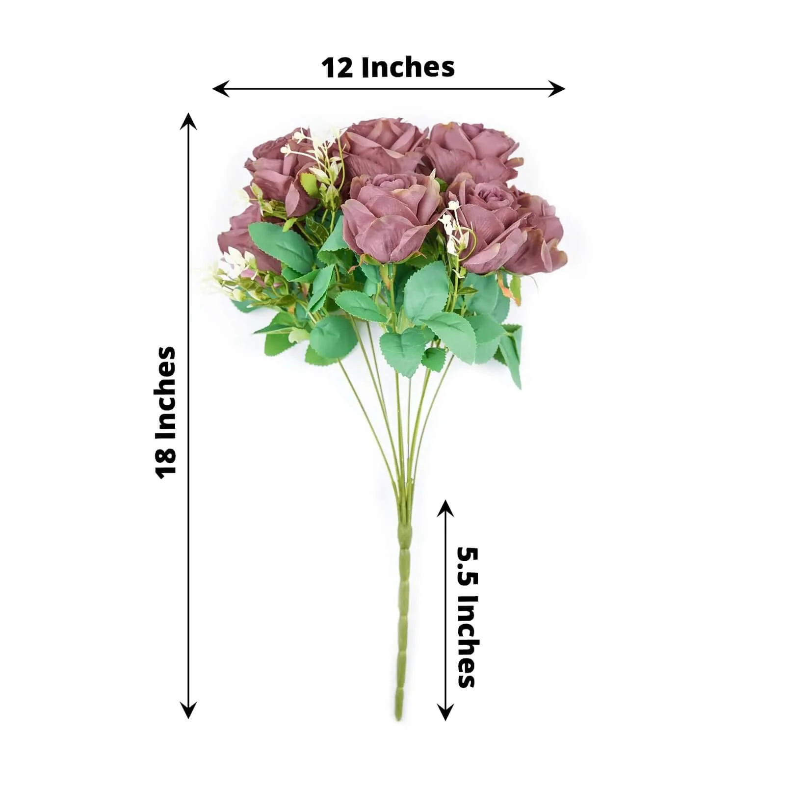 2 Bushes Dusty Rose Artificial Silk Rose Flower Arrangements, Real Touch Long Stem Flower Bouquet 18" - Image 3
