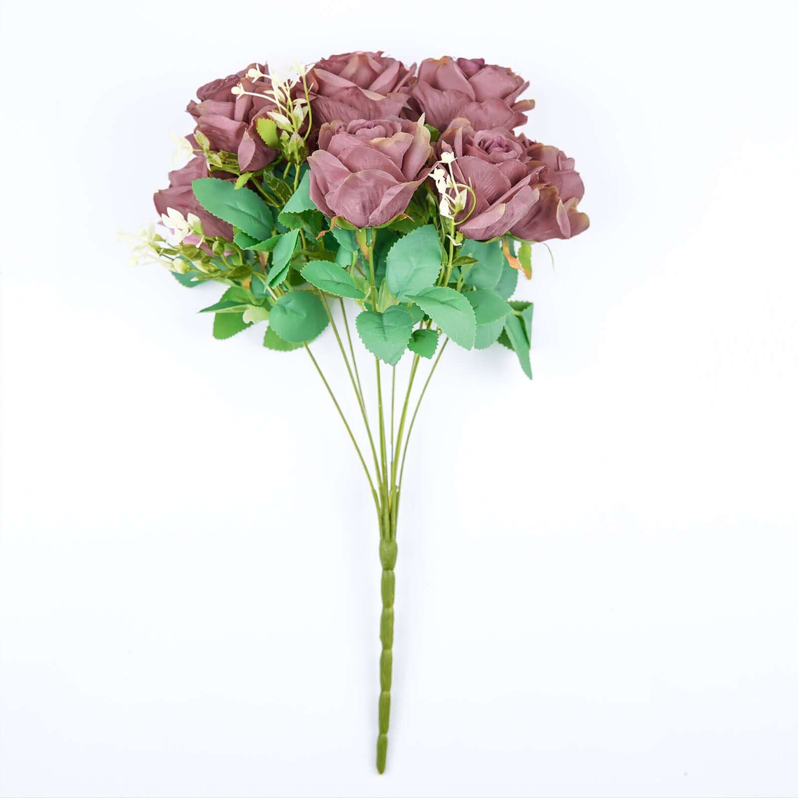 2 Bushes Dusty Rose Artificial Silk Rose Flower Arrangements, Real Touch Long Stem Flower Bouquet 18" - Image 6