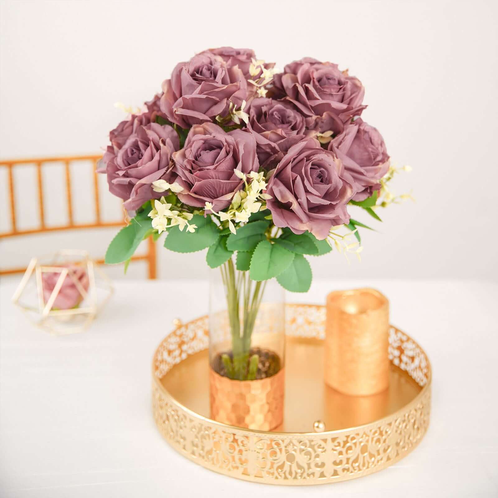 2 Bushes Dusty Rose Artificial Silk Rose Flower Arrangements, Real Touch Long Stem Flower Bouquet 18" - Image 7