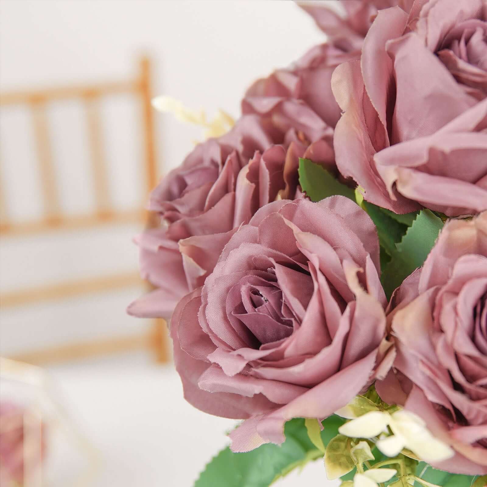 2 Bushes Dusty Rose Artificial Silk Rose Flower Arrangements, Real Touch Long Stem Flower Bouquet 18" - Image 8