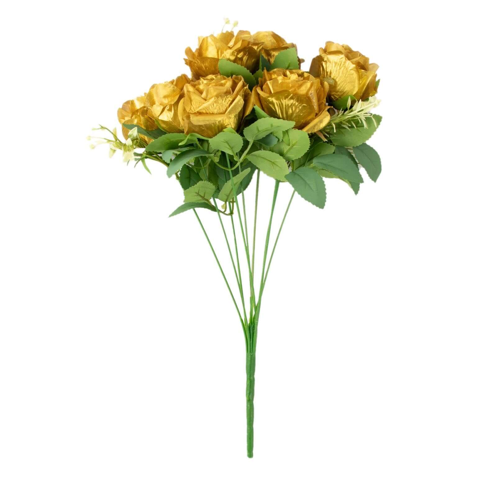 2 Bushes Gold Artificial Silk Rose Flower Arrangements, Real Touch Long Stem Flower Bouquet 18" - Image 6