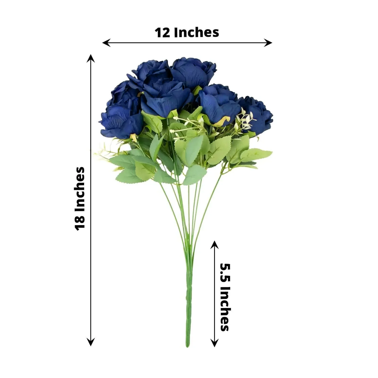 2 Bushes Navy Blue Artificial Silk Rose Flower Arrangements, Real Touch Long Stem Flower Bouquet 18" - Image 3