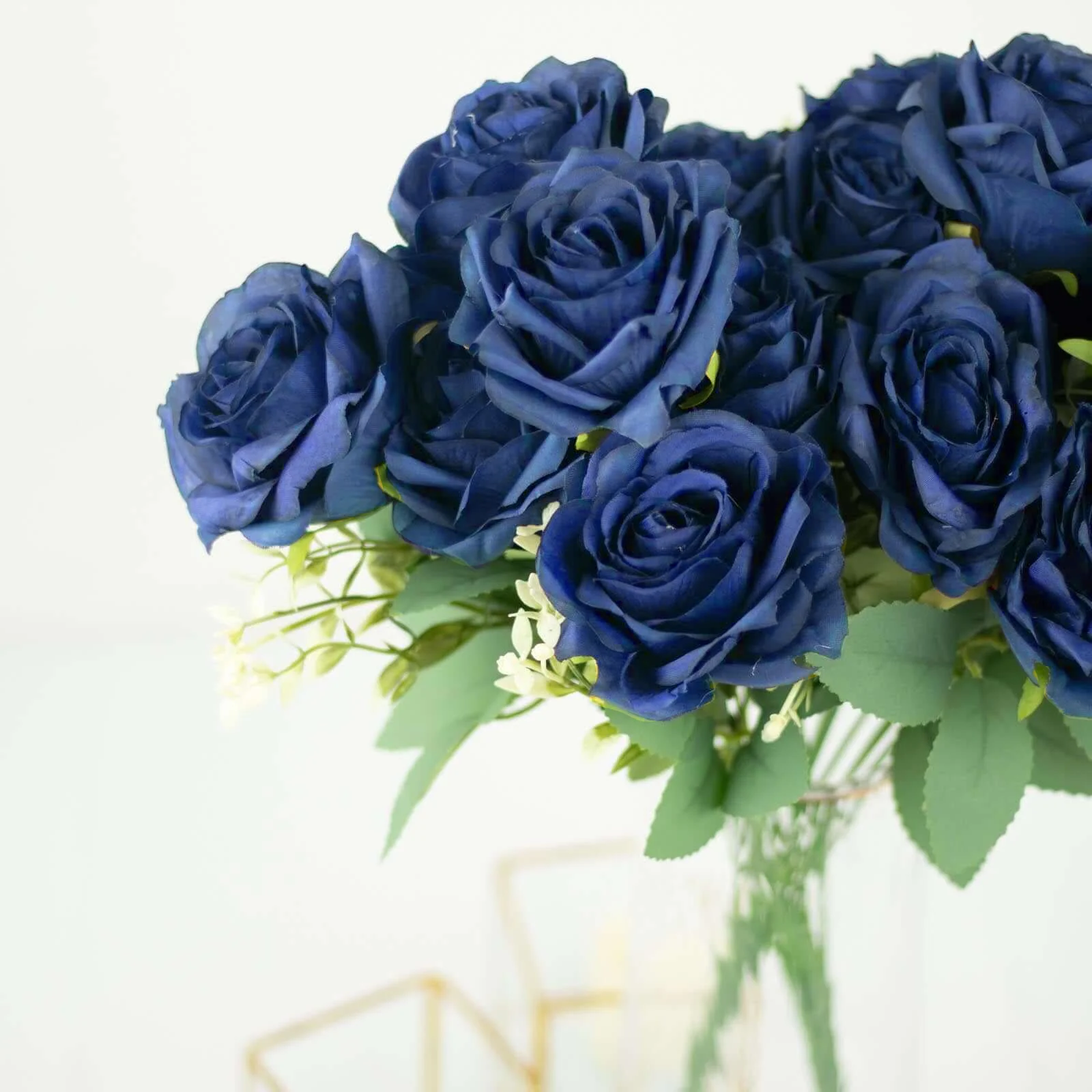2 Bushes Navy Blue Artificial Silk Rose Flower Arrangements, Real Touch Long Stem Flower Bouquet 18" - Image 6