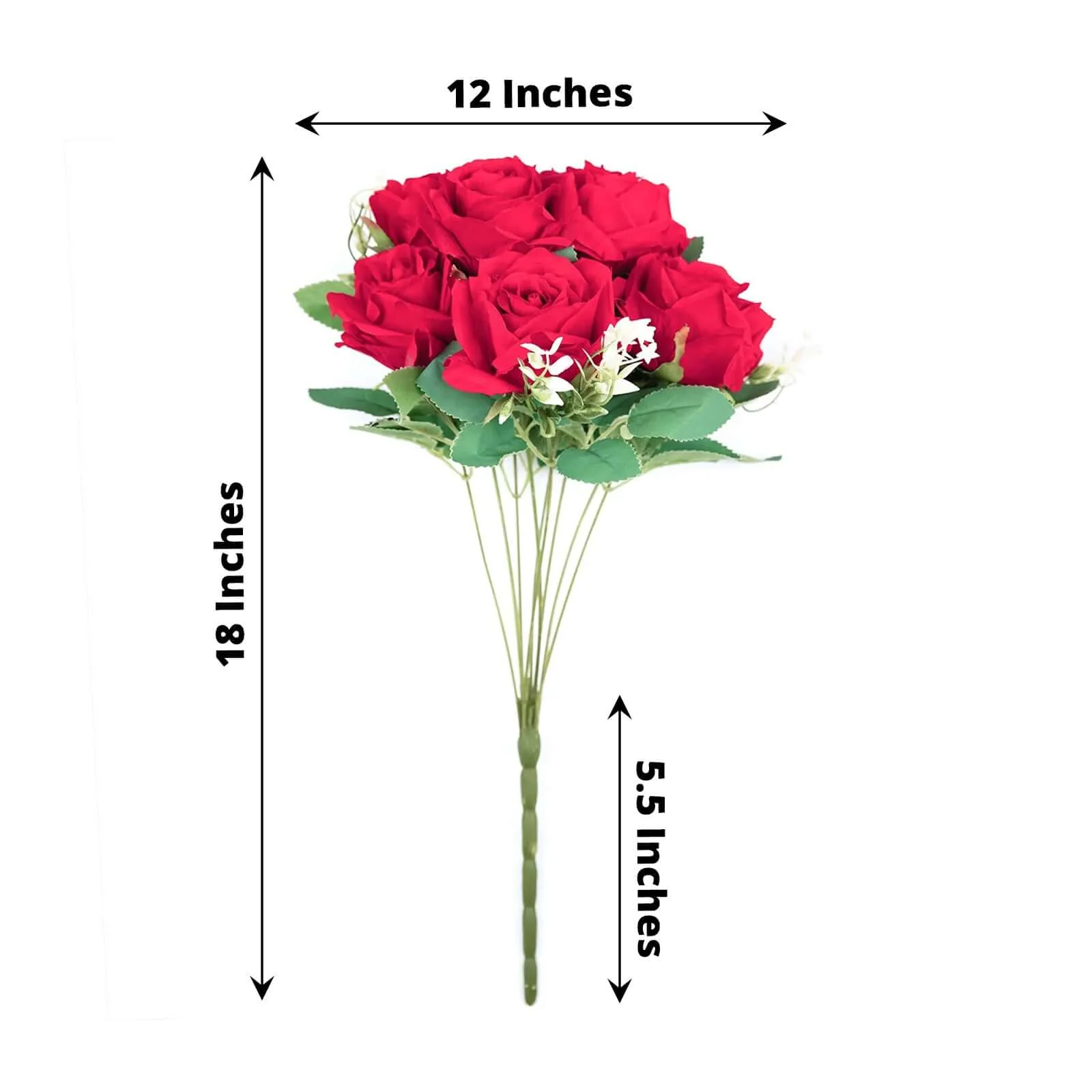 2 Bushes Red Artificial Silk Rose Flower Arrangements, Real Touch Long Stem Flower Bouquet 18" - Image 3
