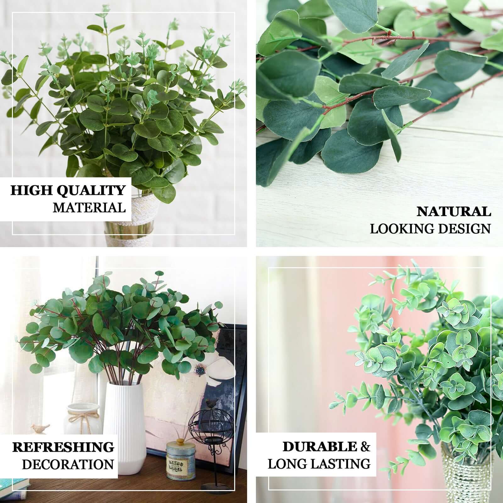 2 Bushes Frosted Green Artificial Eucalyptus Branch Bouquet Plants 19" - Image 4