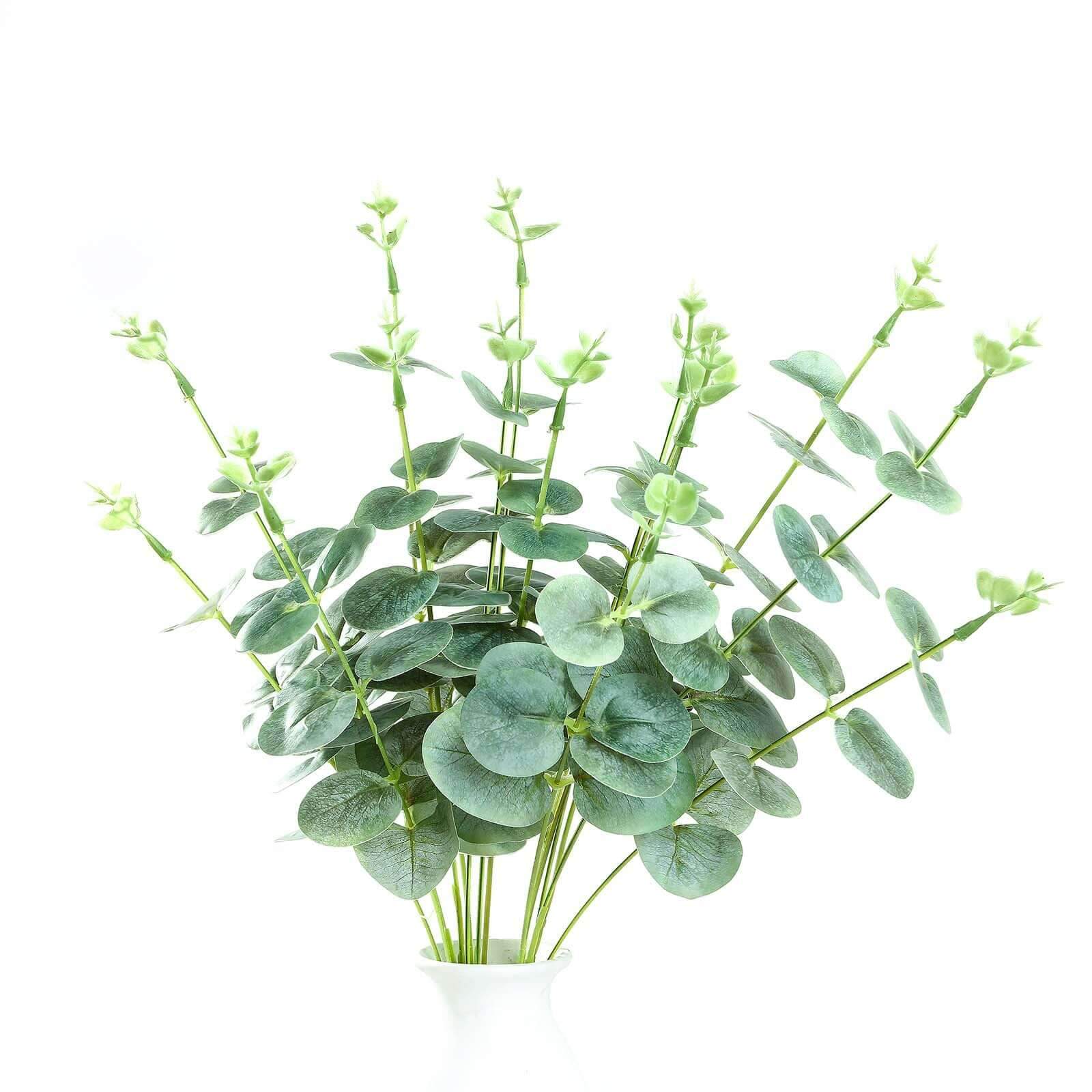 2 Bushes Frosted Green Artificial Eucalyptus Branch Bouquet Plants 19" - Image 6