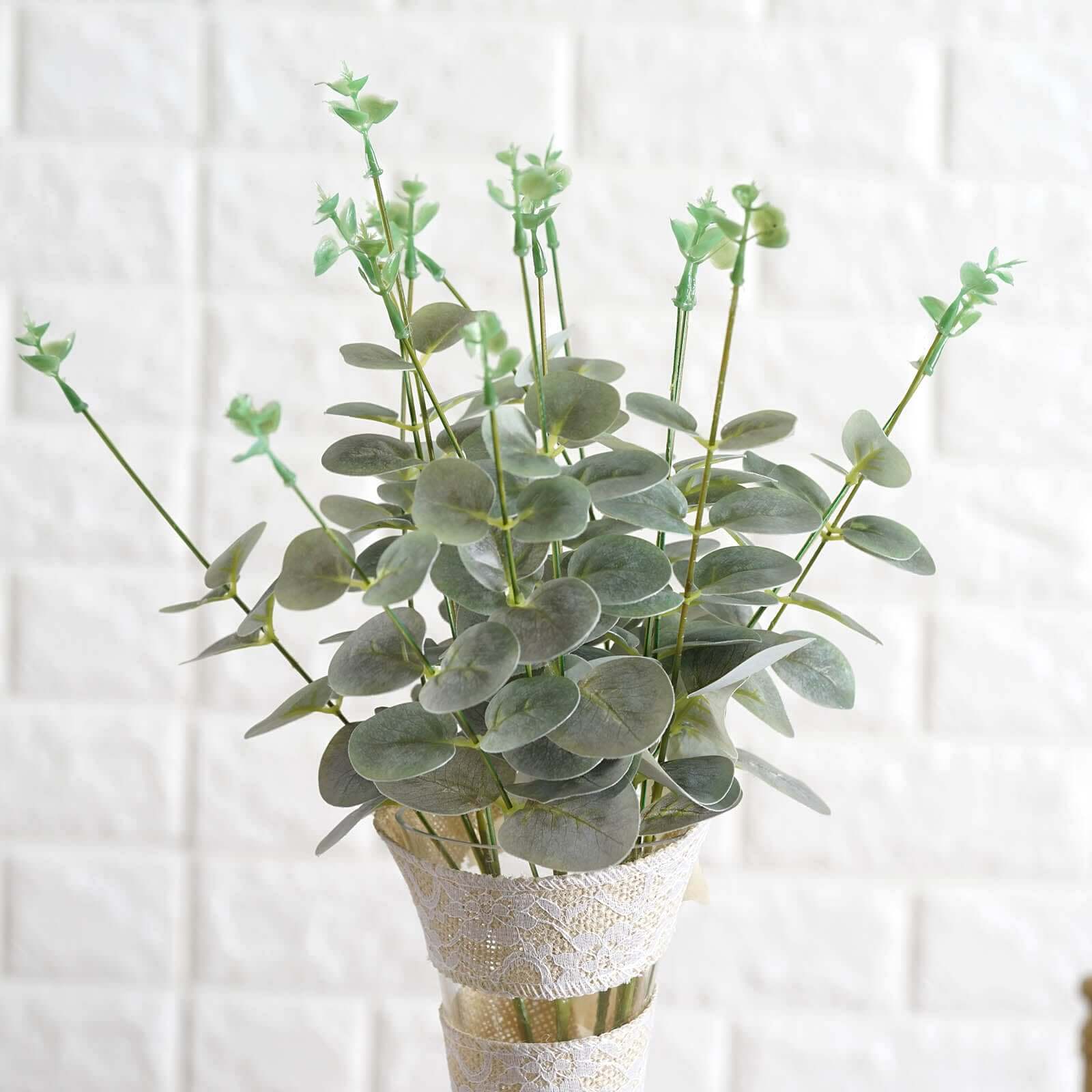 2 Bushes Frosted Green Artificial Eucalyptus Branch Bouquet Plants 19" - Image 7