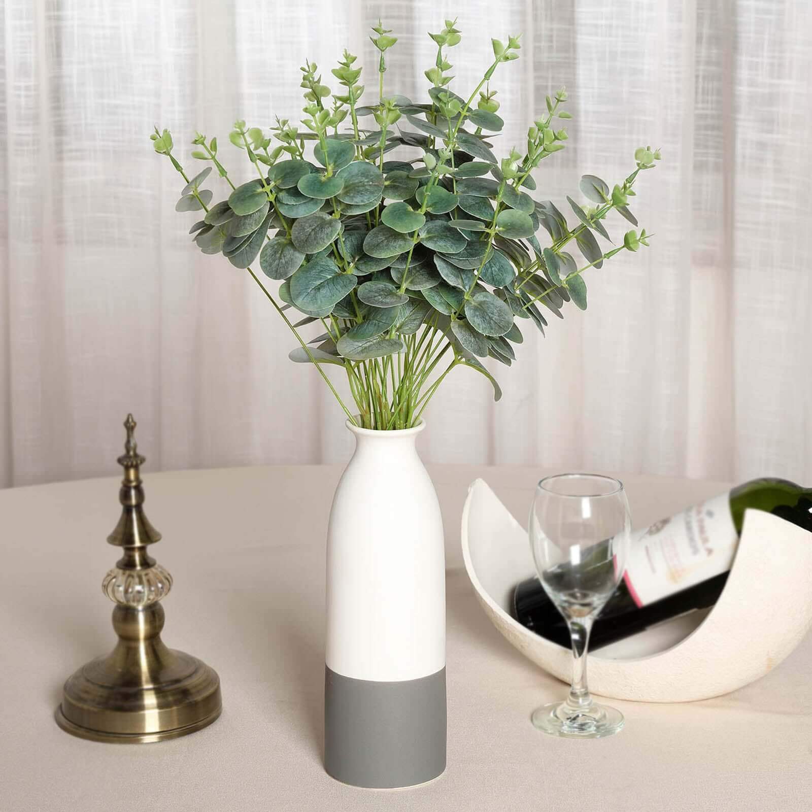 2 Bushes Frosted Green Artificial Eucalyptus Branch Bouquet Plants 19" - Image 9