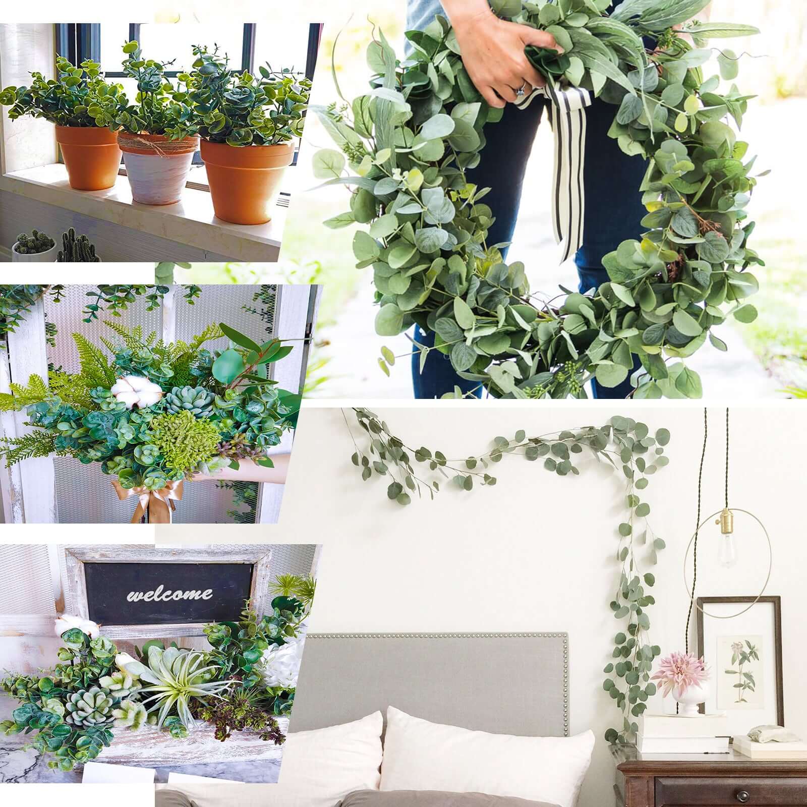 2 Bushes Light Green Artificial Eucalyptus Branch Bouquet Plants 19" - Image 5