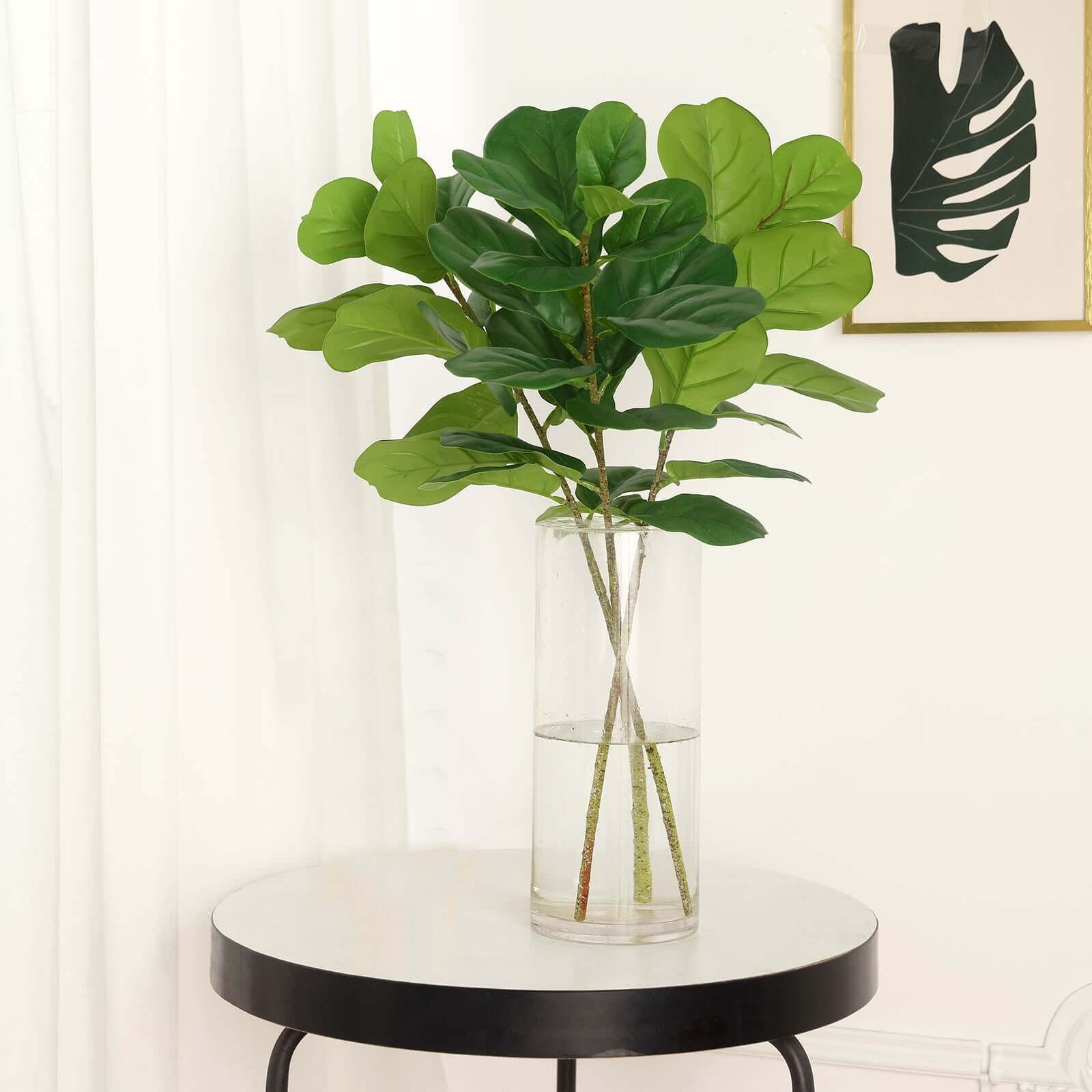 2 Bushes Green Artificial Fiddle Leaf Branch Stems, Faux Plants 25" - Image 2