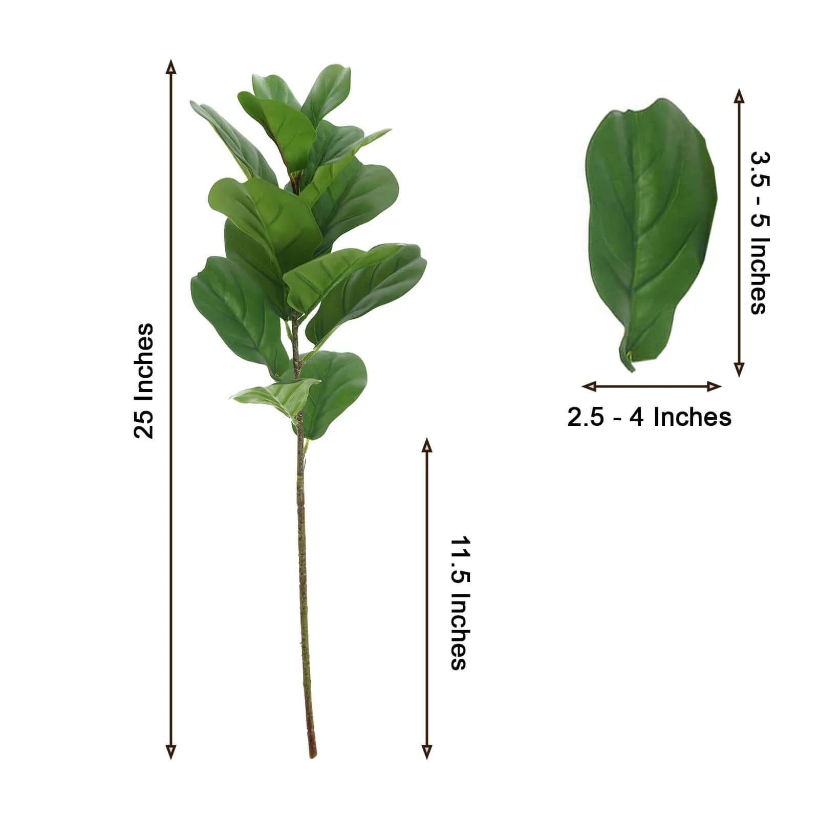 2 Bushes Green Artificial Fiddle Leaf Branch Stems, Faux Plants 25" - Image 3